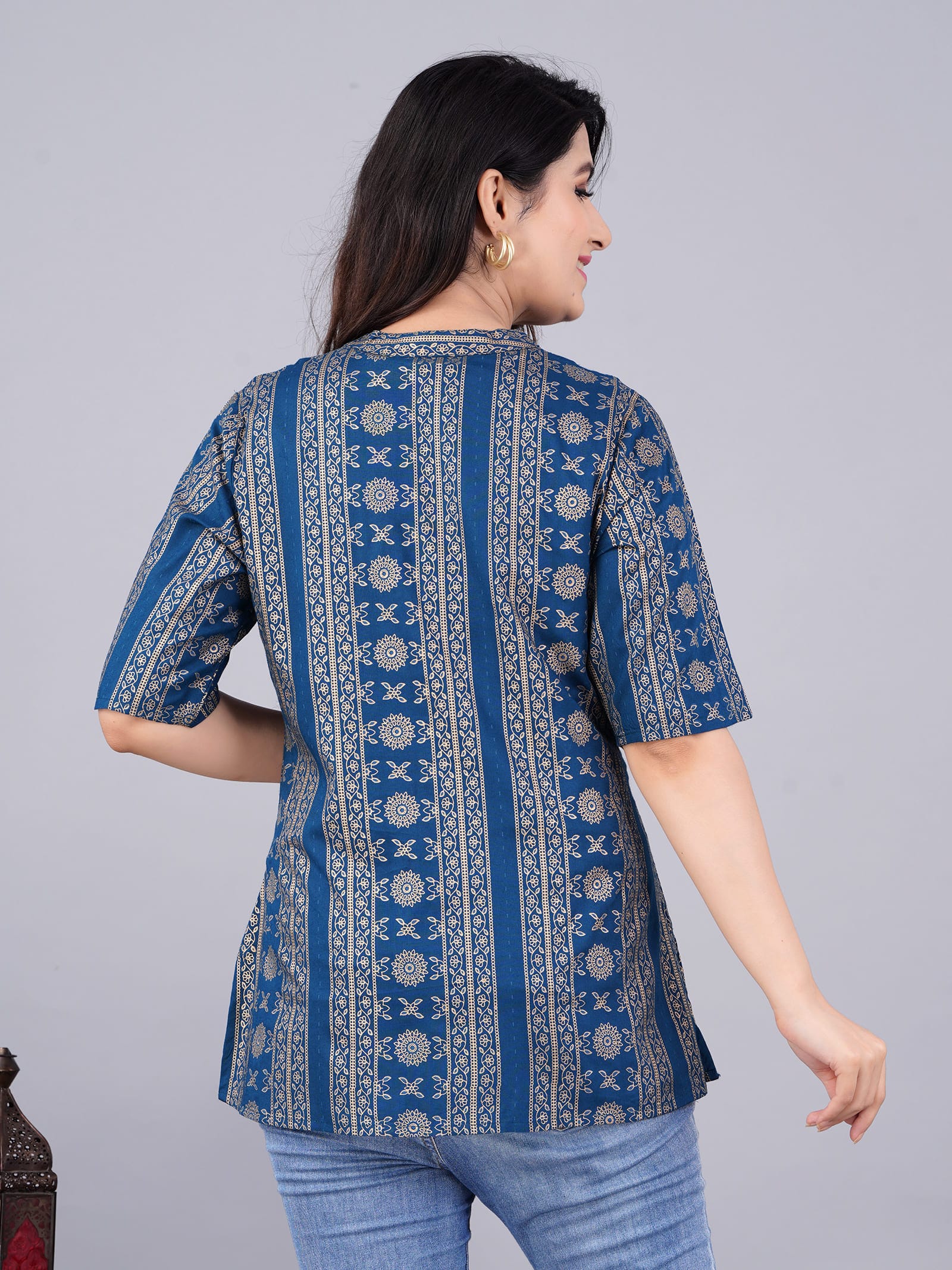 Aanya Rayon Blend Printed Blue Tunic Top - View 2