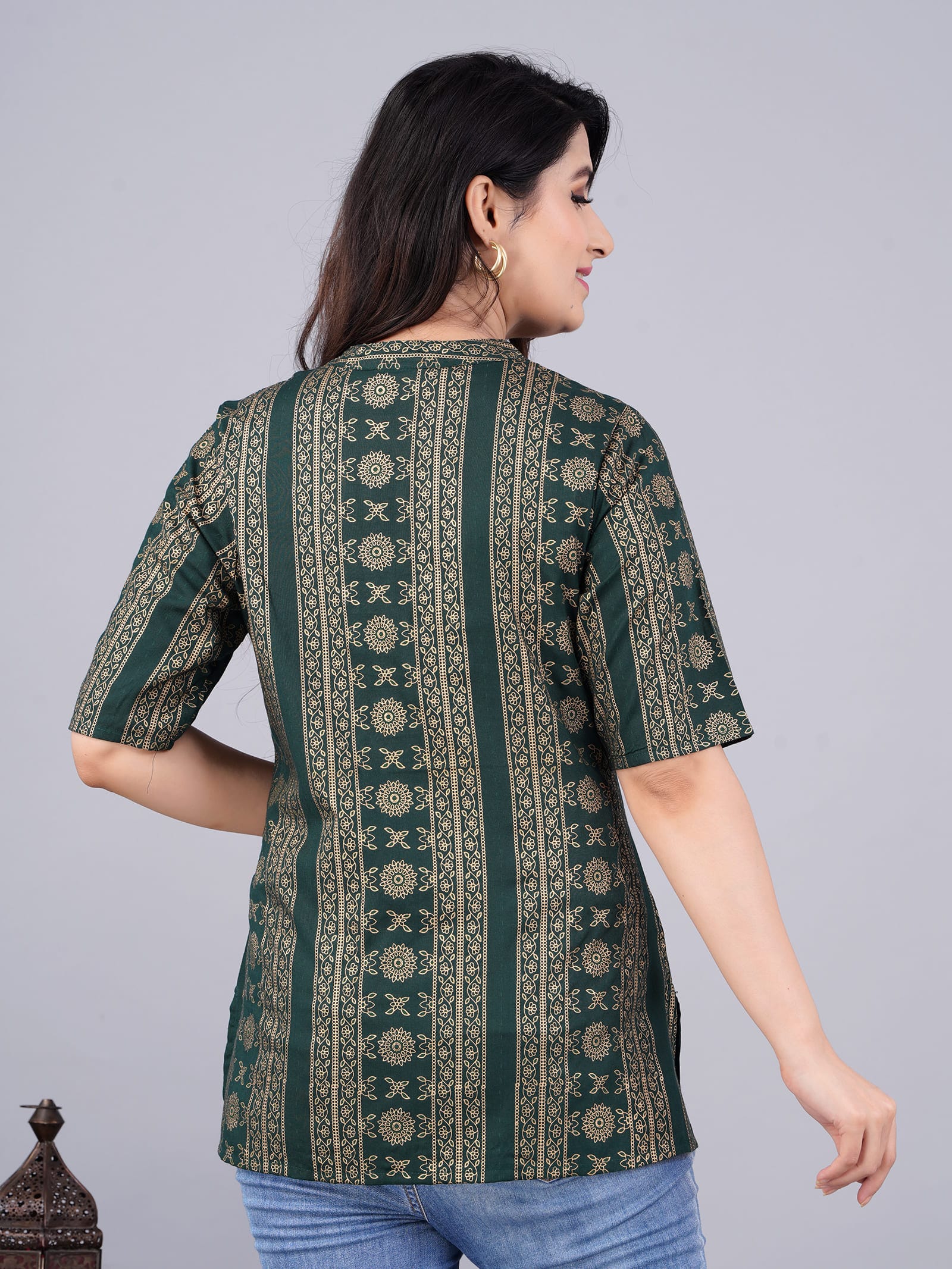 Nayra Printed Tropical Green Tunic Top - View 2