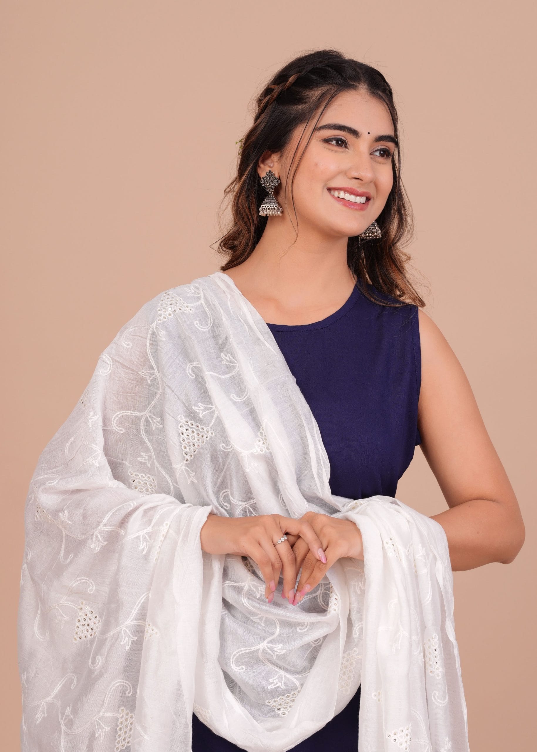 "Misri White Chikankari Dupatta by Vaaki"