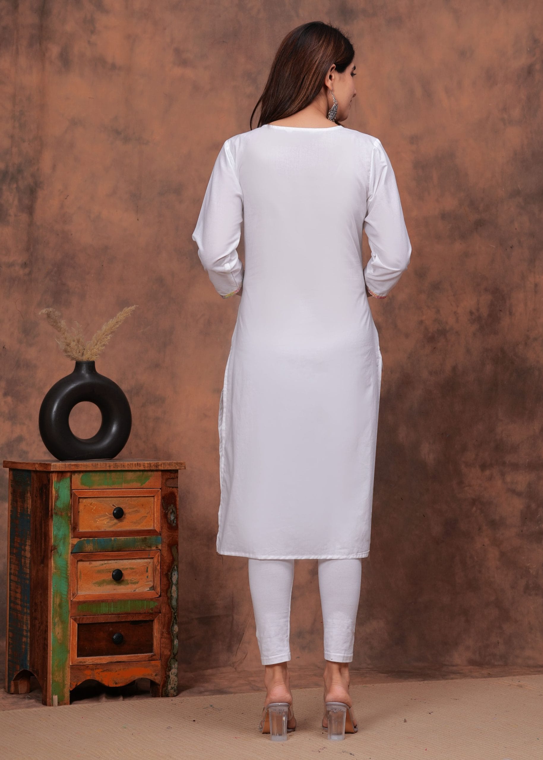 Noor White Handcrafted Embroidered Kurti - View 2
