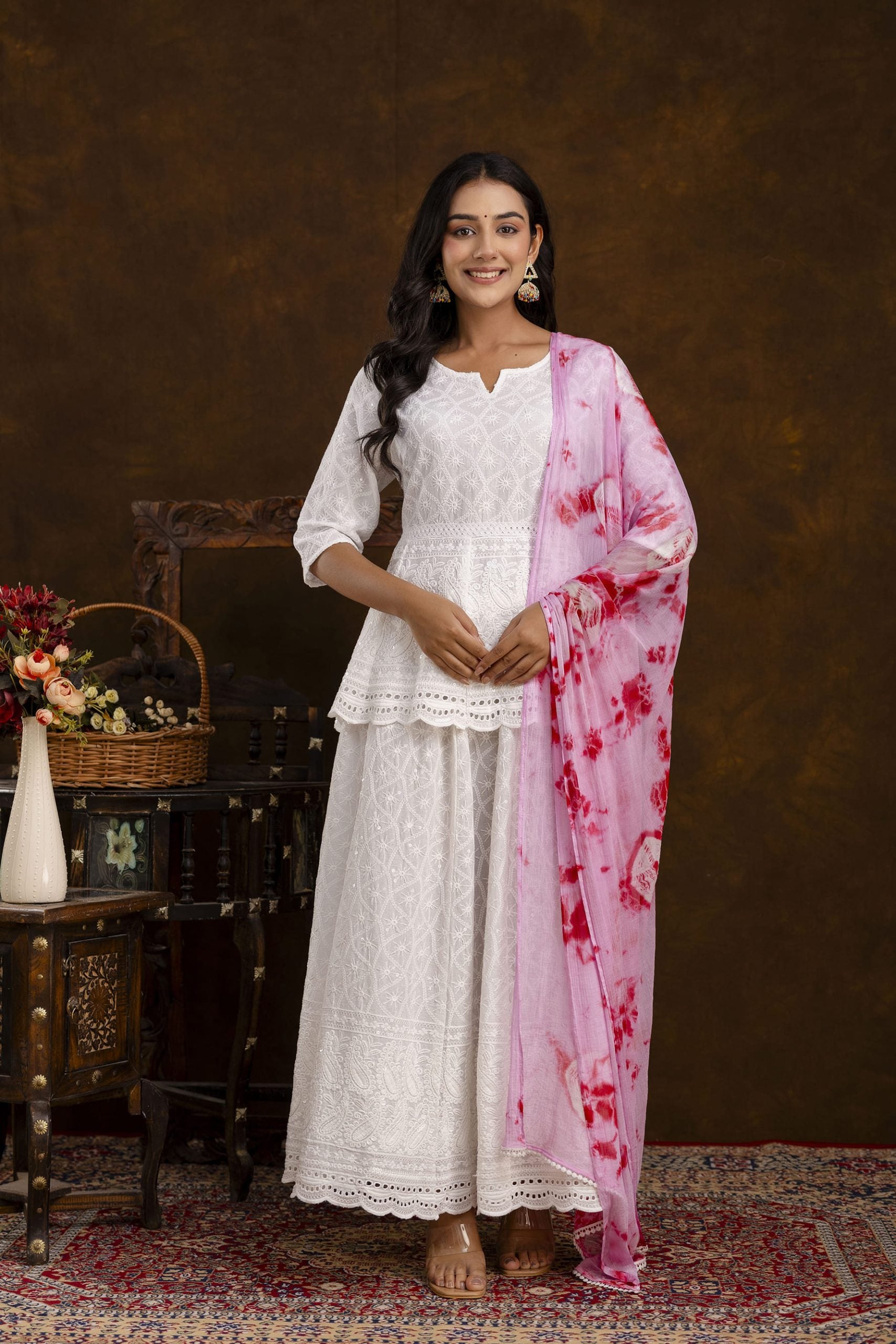 Chikankari Anarkali Kurta and Dupatta Set - View 4