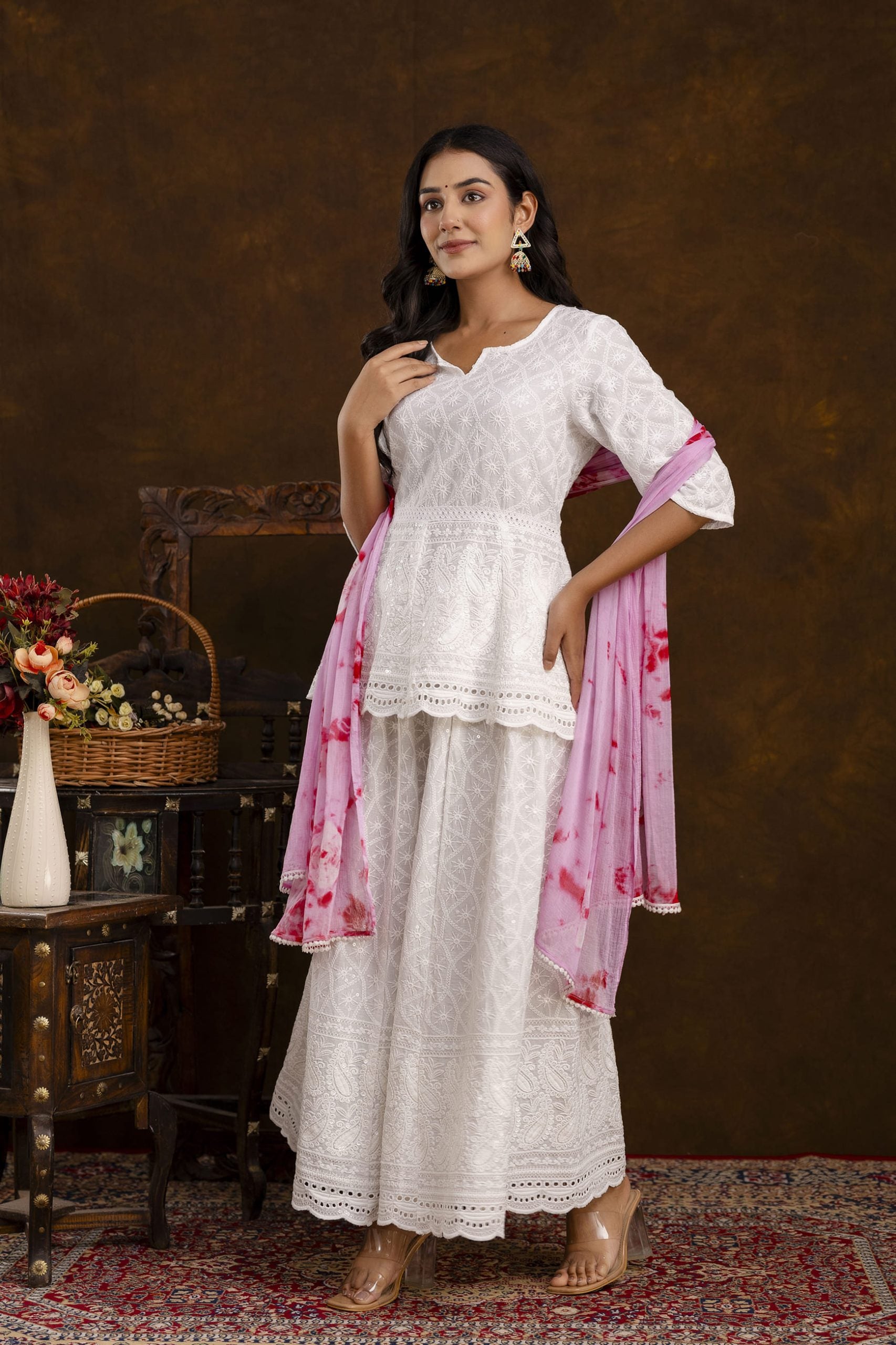 Chikankari Anarkali Kurta and Dupatta Set by Vaaki