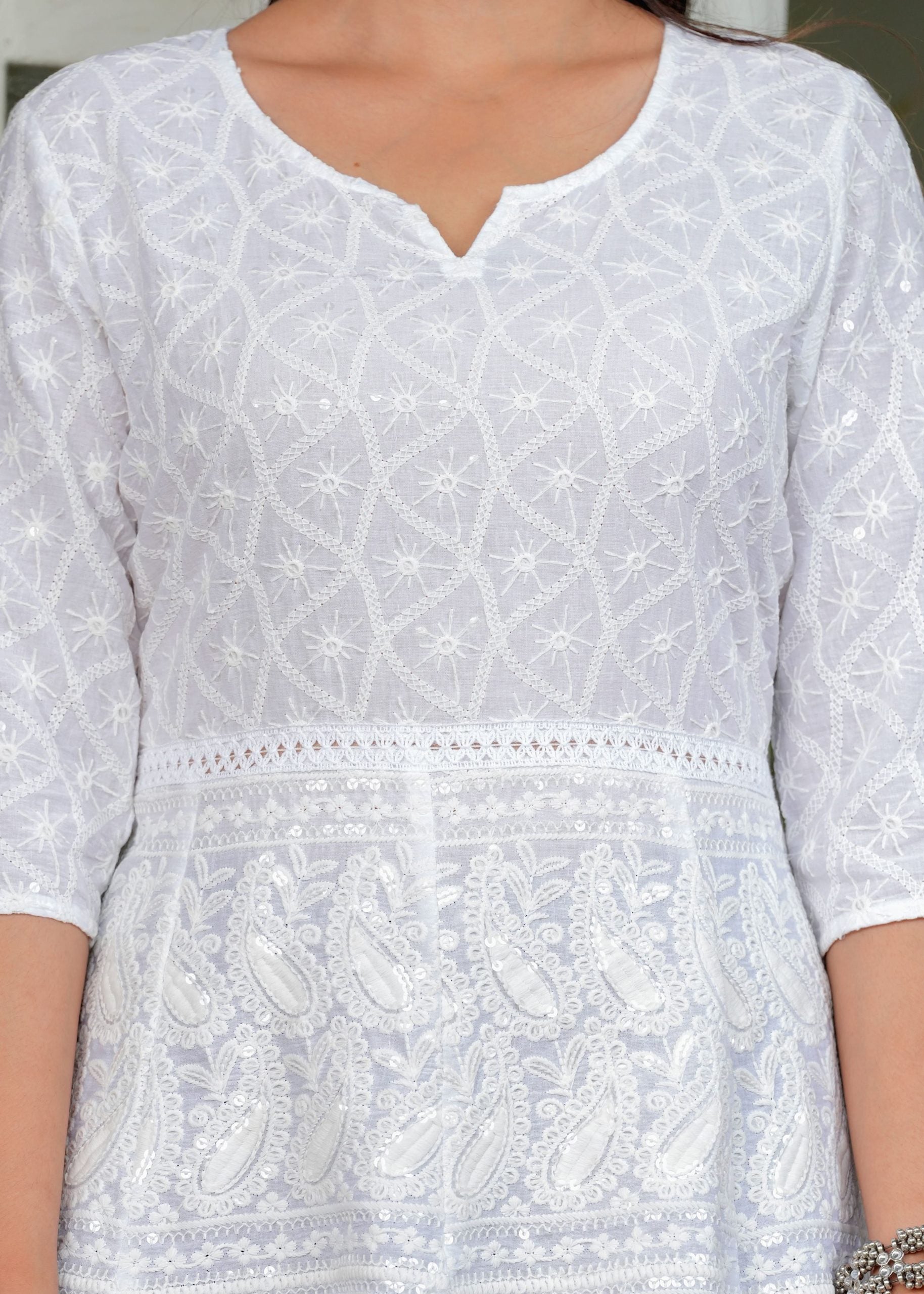 Cotton Chikankari Women's White Top - View 4