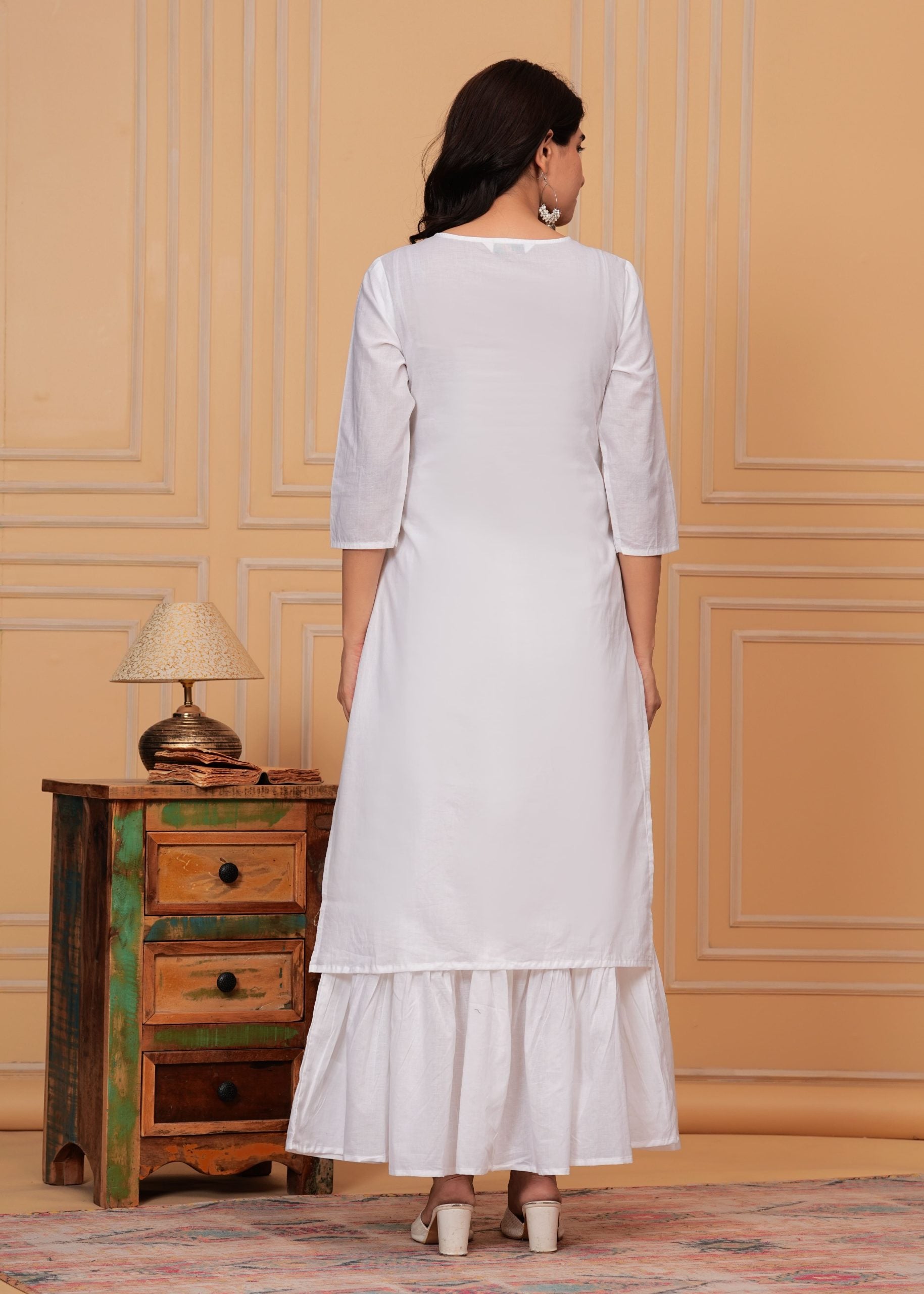 Ira White Kurti Skirt & Dupatta Set by vaaki