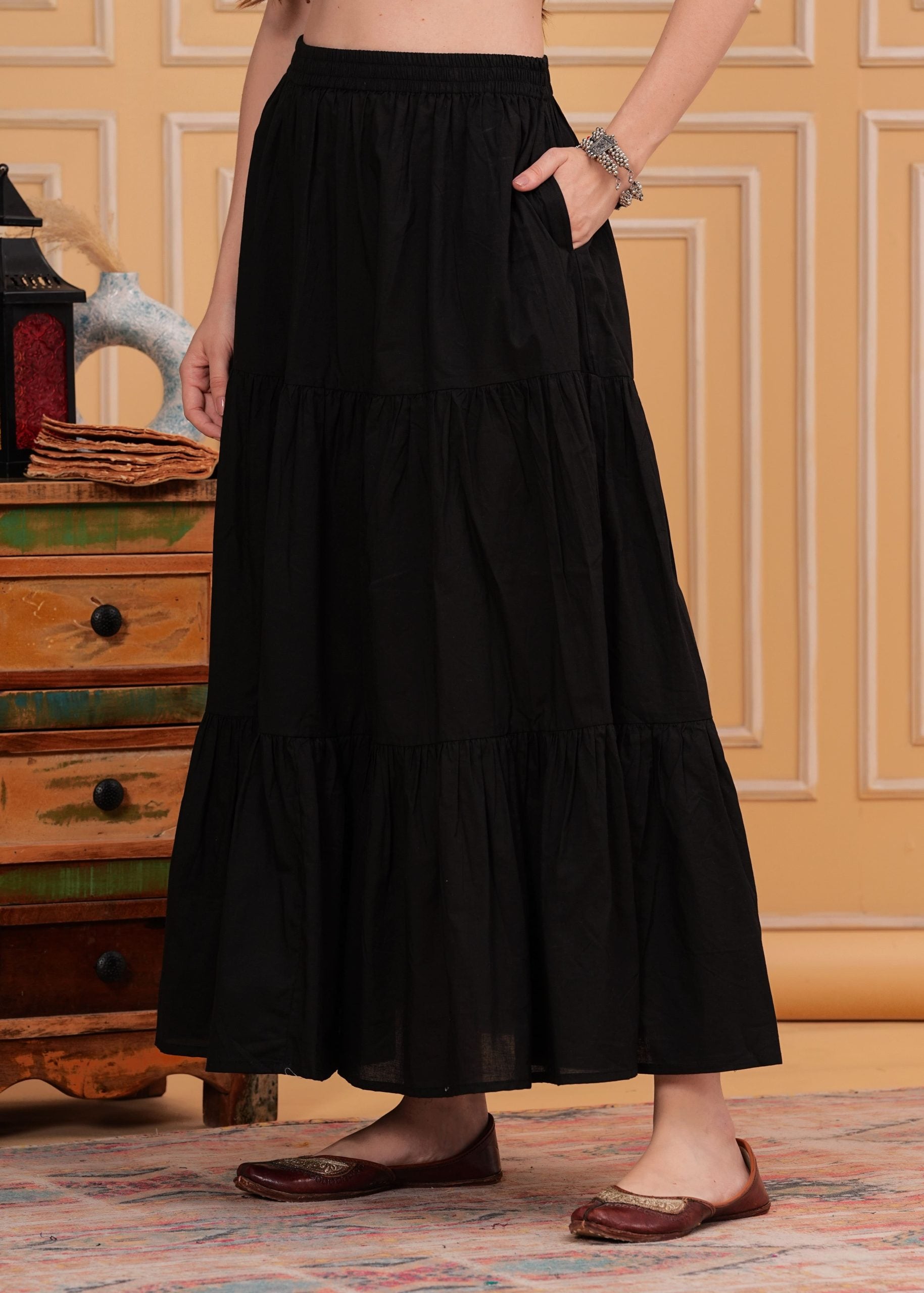 Zyra Noir Black Long Maxi Skirt - View 5