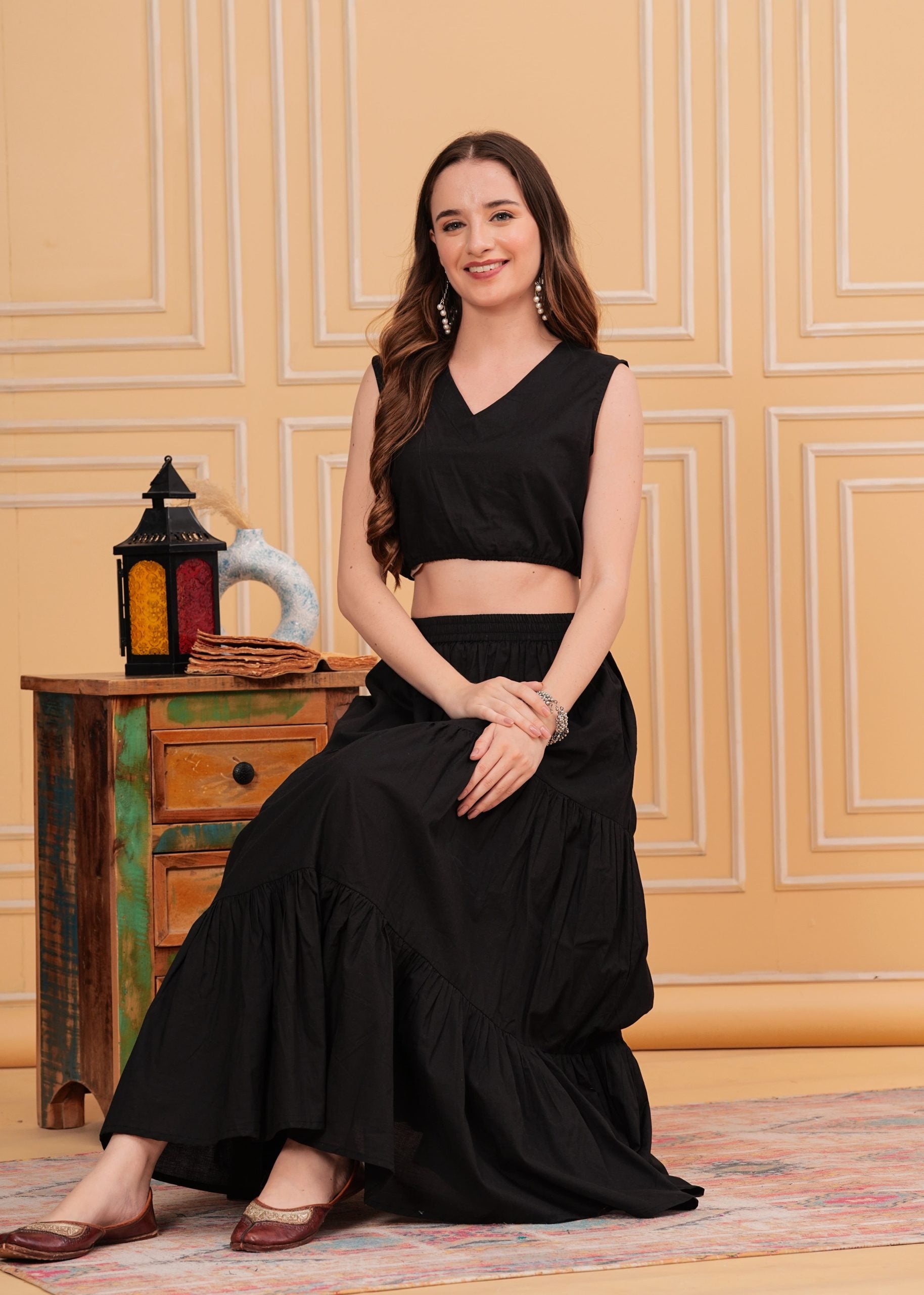 "Zyra Noir Black Long Maxi Skirt"