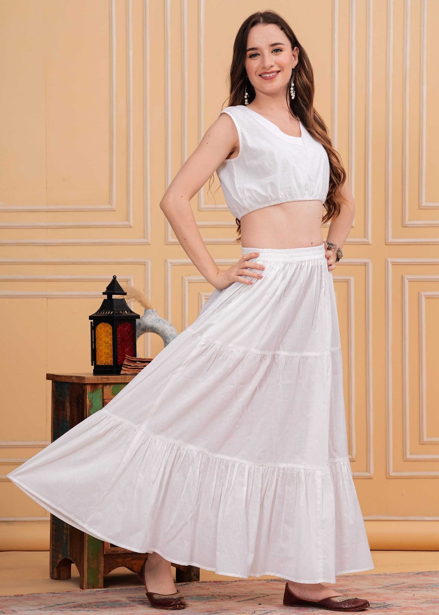 Zyra Ivory White Long Maxi Skirt - View 3