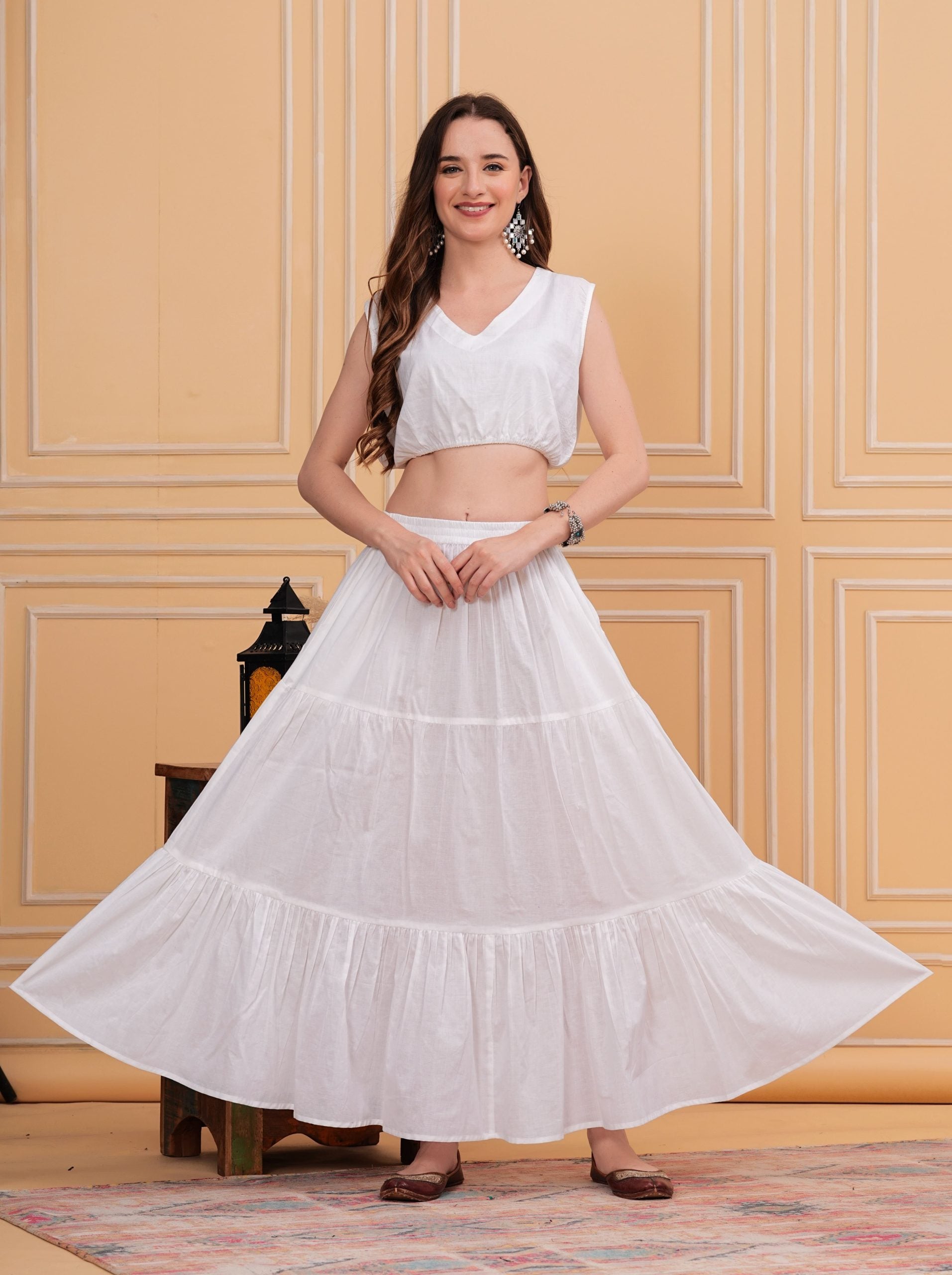 Zyra Ivory White Long Maxi Skirt - View 4