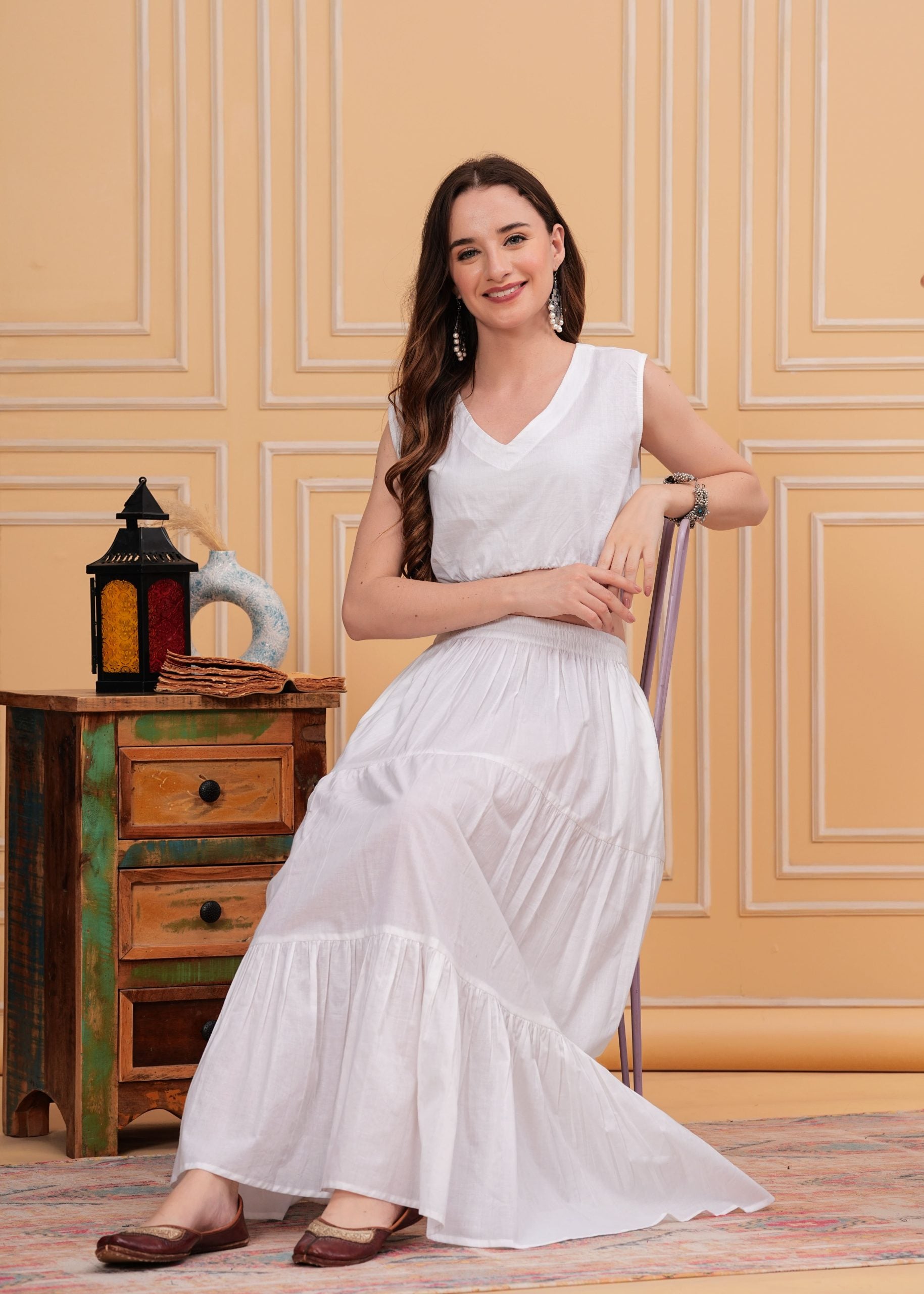 "Zyra Ivory White Long Maxi Skirt"