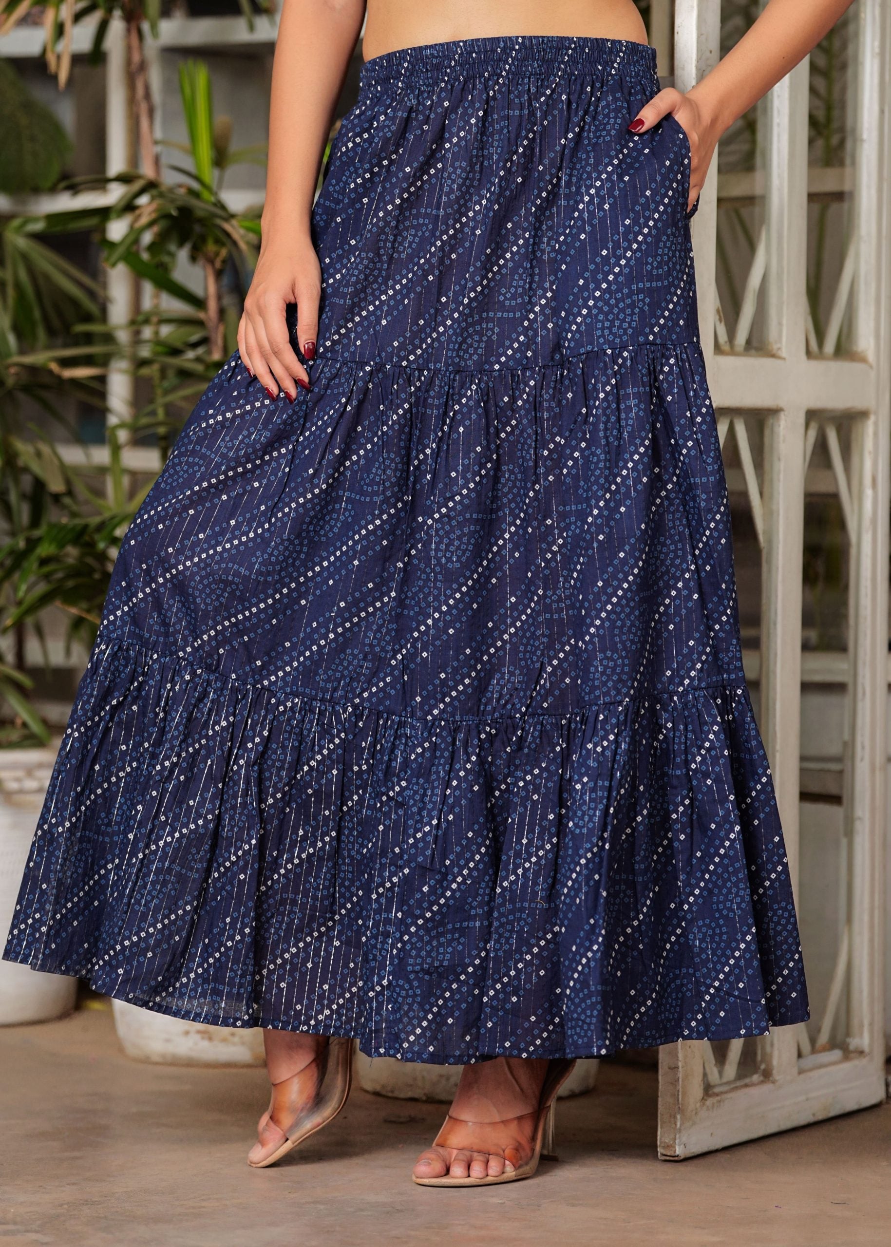 Zyra Indigo Blue Bandhani Maxi Skirt