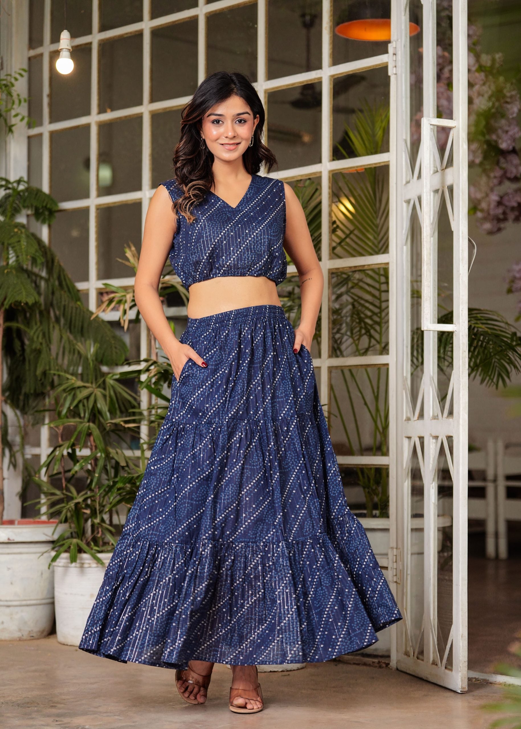 Zyra Indigo Blue Bandhani Maxi Skirt - View 3