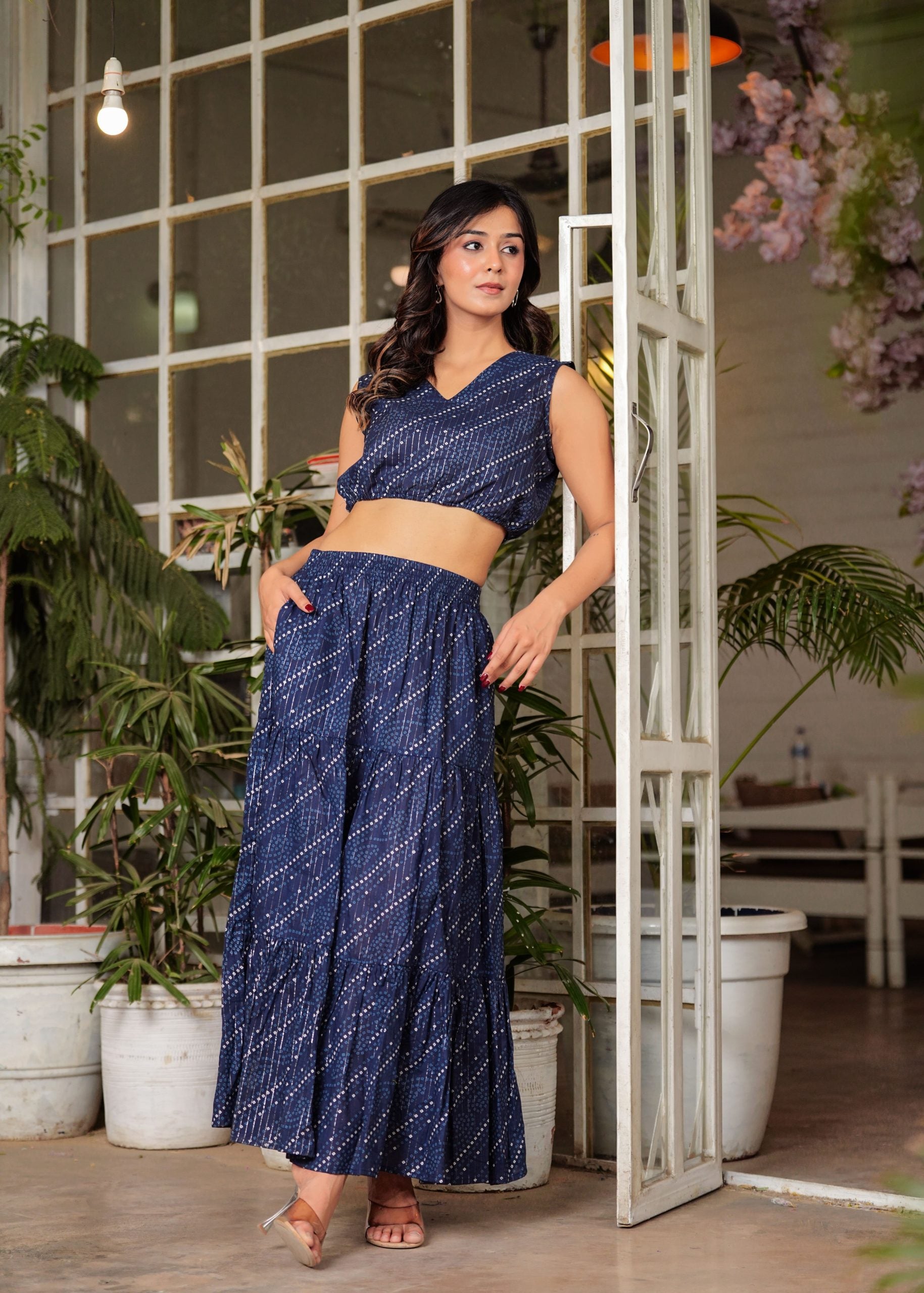 "Zyra Indigo Blue Bandhani Maxi Skirt"