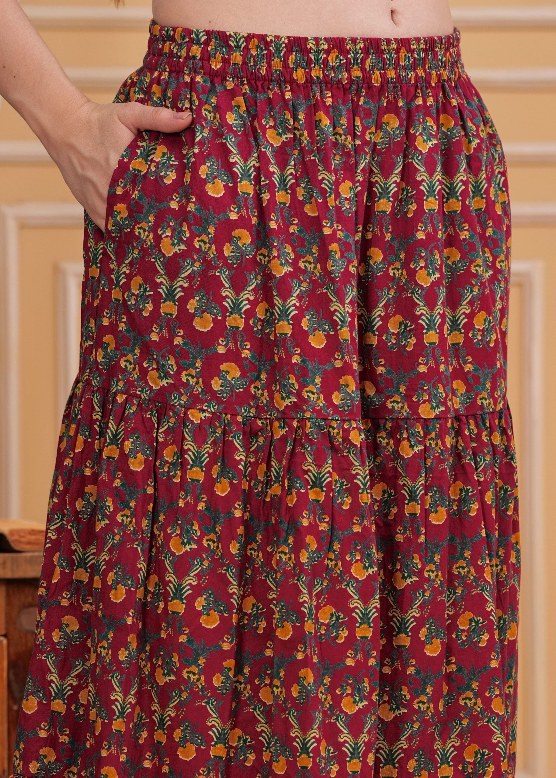 Zyra Crimson Red Long Maxi Skirt - View 3