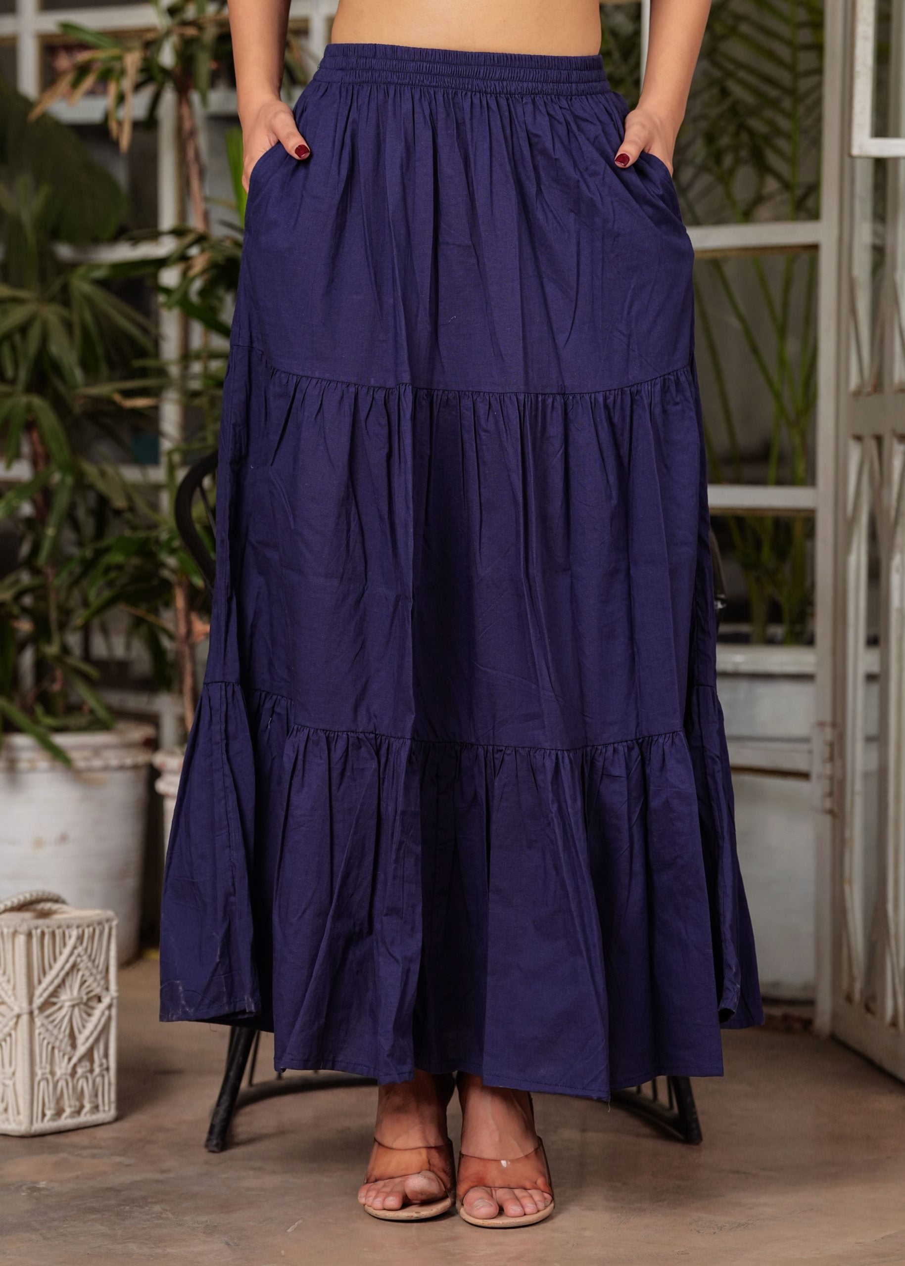 Meira Flared Blue Long Maxi Skirt