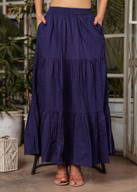 Pari Flared Blue Long Maxi Skirt