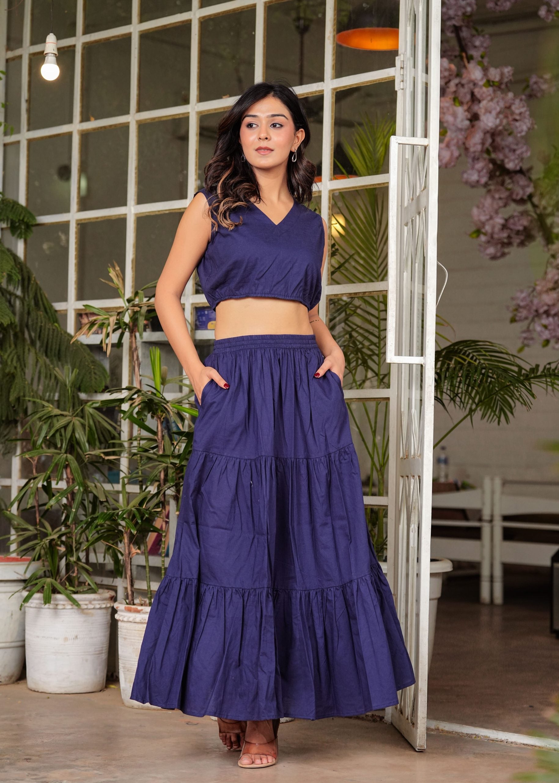 Meira Flared Blue Long Maxi Skirt - View 3
