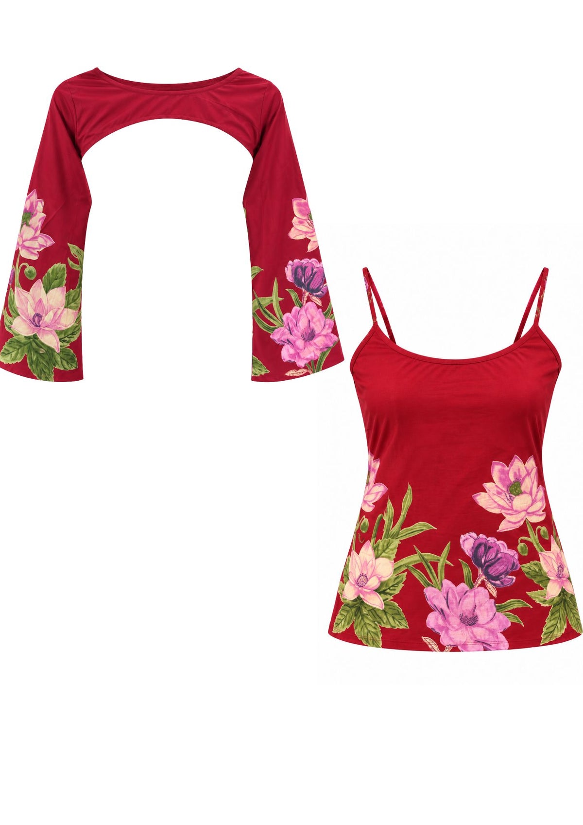 Avani Women's Maroon Floral Printed Cotton 2-in-1 Short Kurti with Detachable Full-Sleeve Shrug