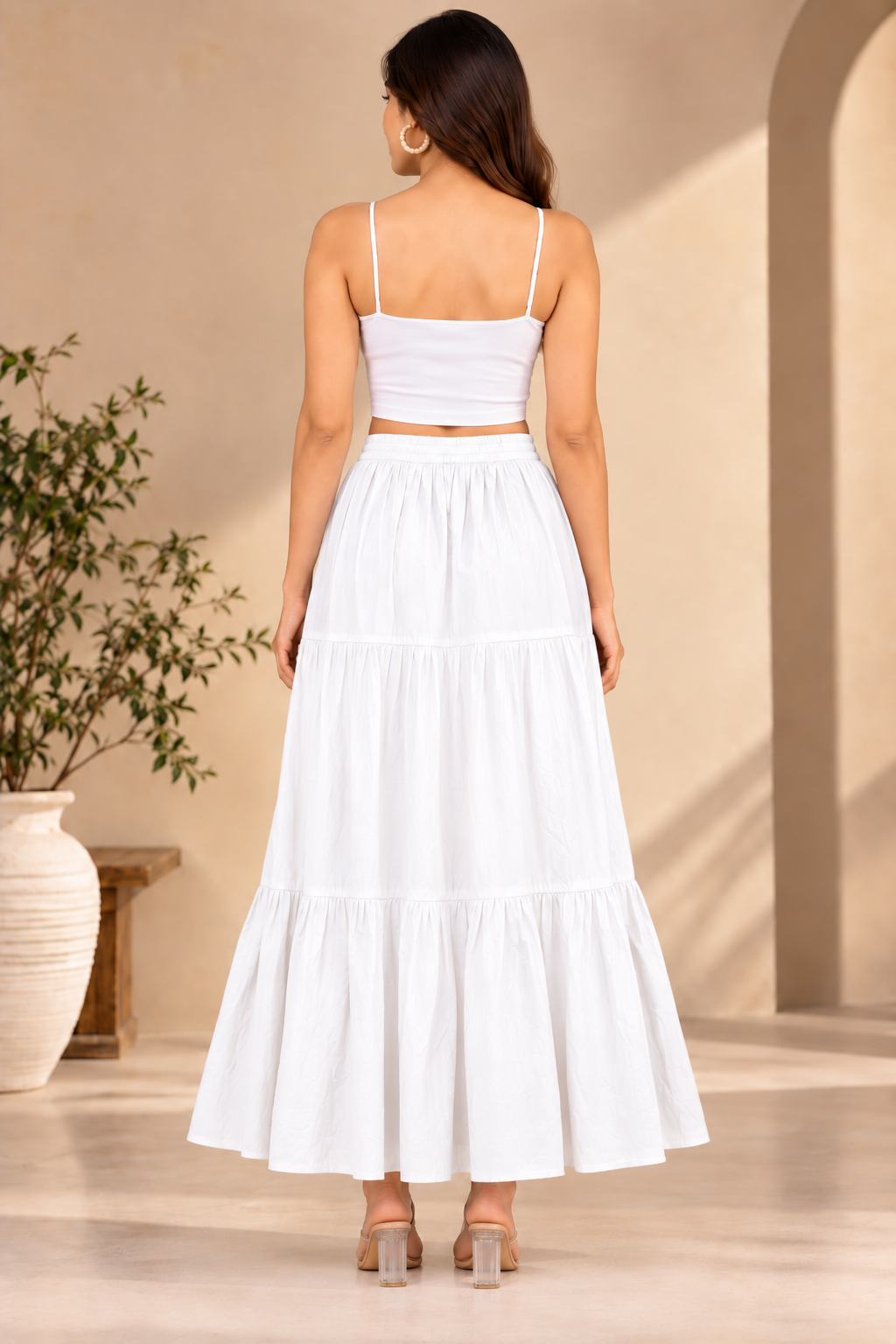 Sejal White  Women’s Tiered Maxi Skirt | High-Waist Flared Skirt for Navratri, Garba & Dandiya
