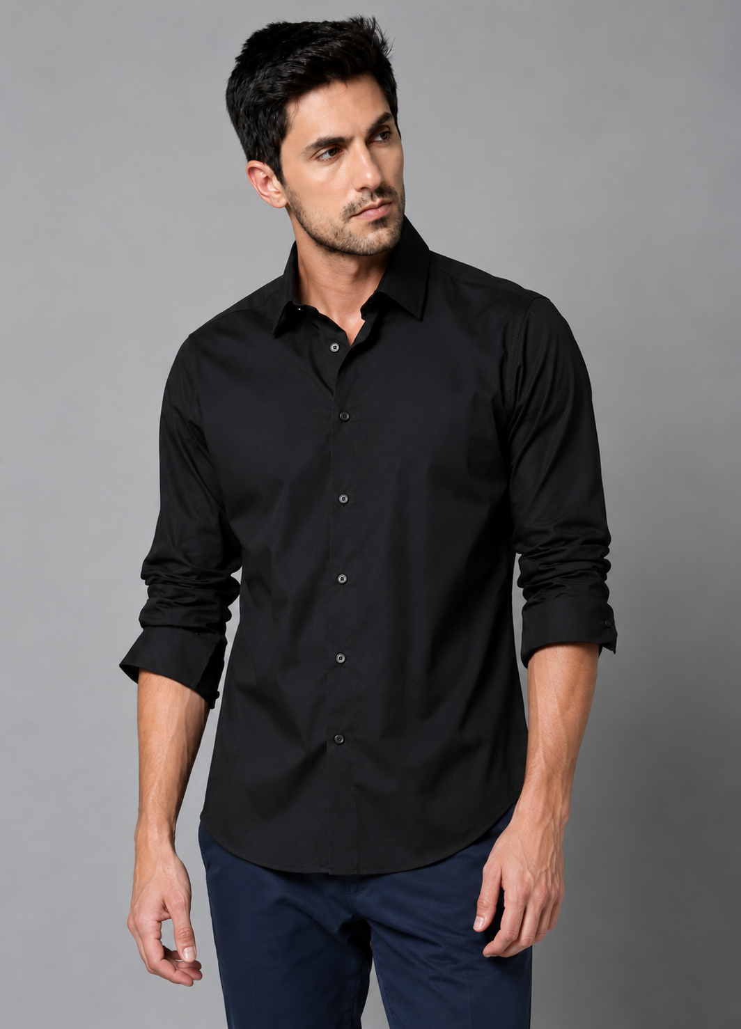 Black cotton full sleeve formal shirt for men, classic collar, view 8