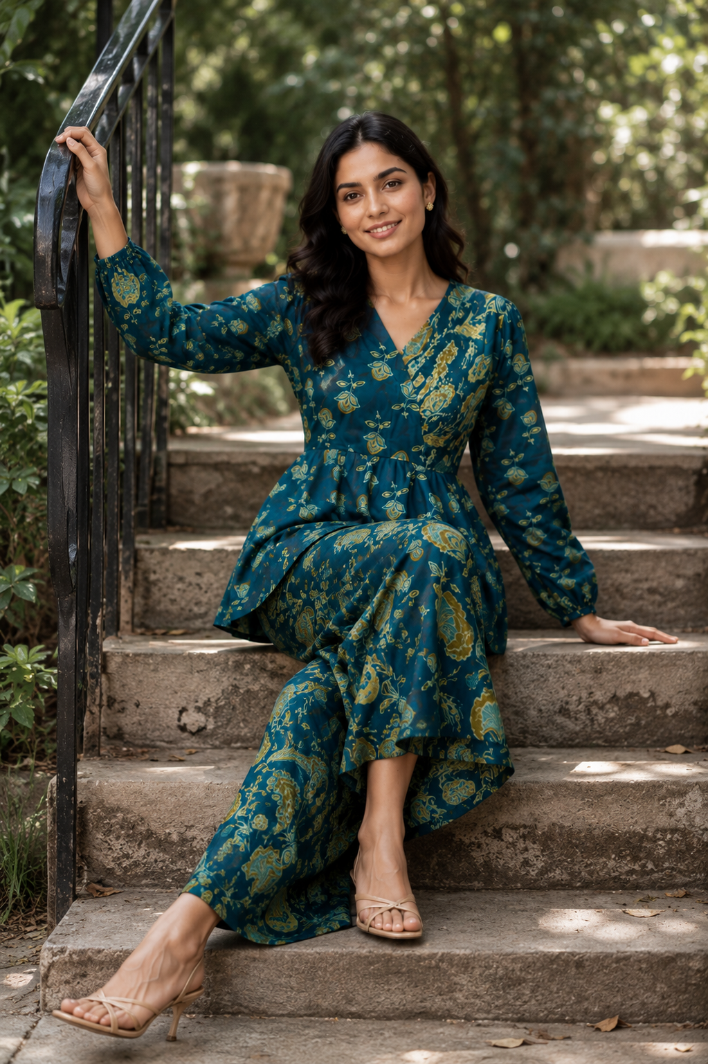 Draksha Teal Blue Printed Premium Cotton Co-ord Set