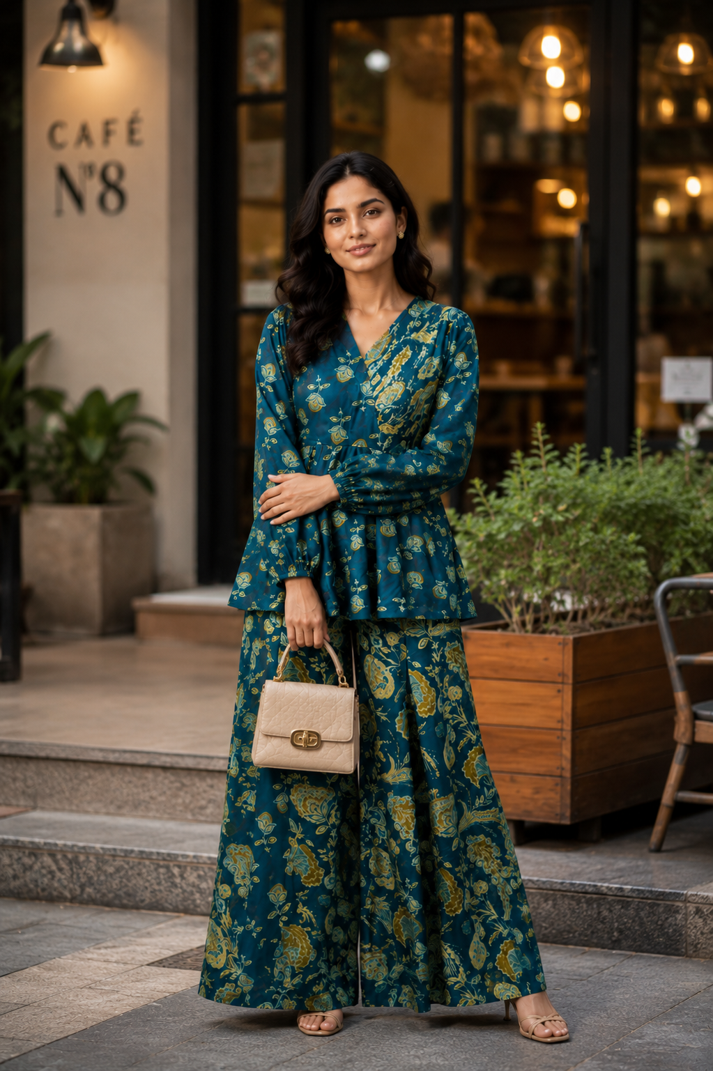 Draksha Teal Blue Printed Premium Cotton Co-ord Set