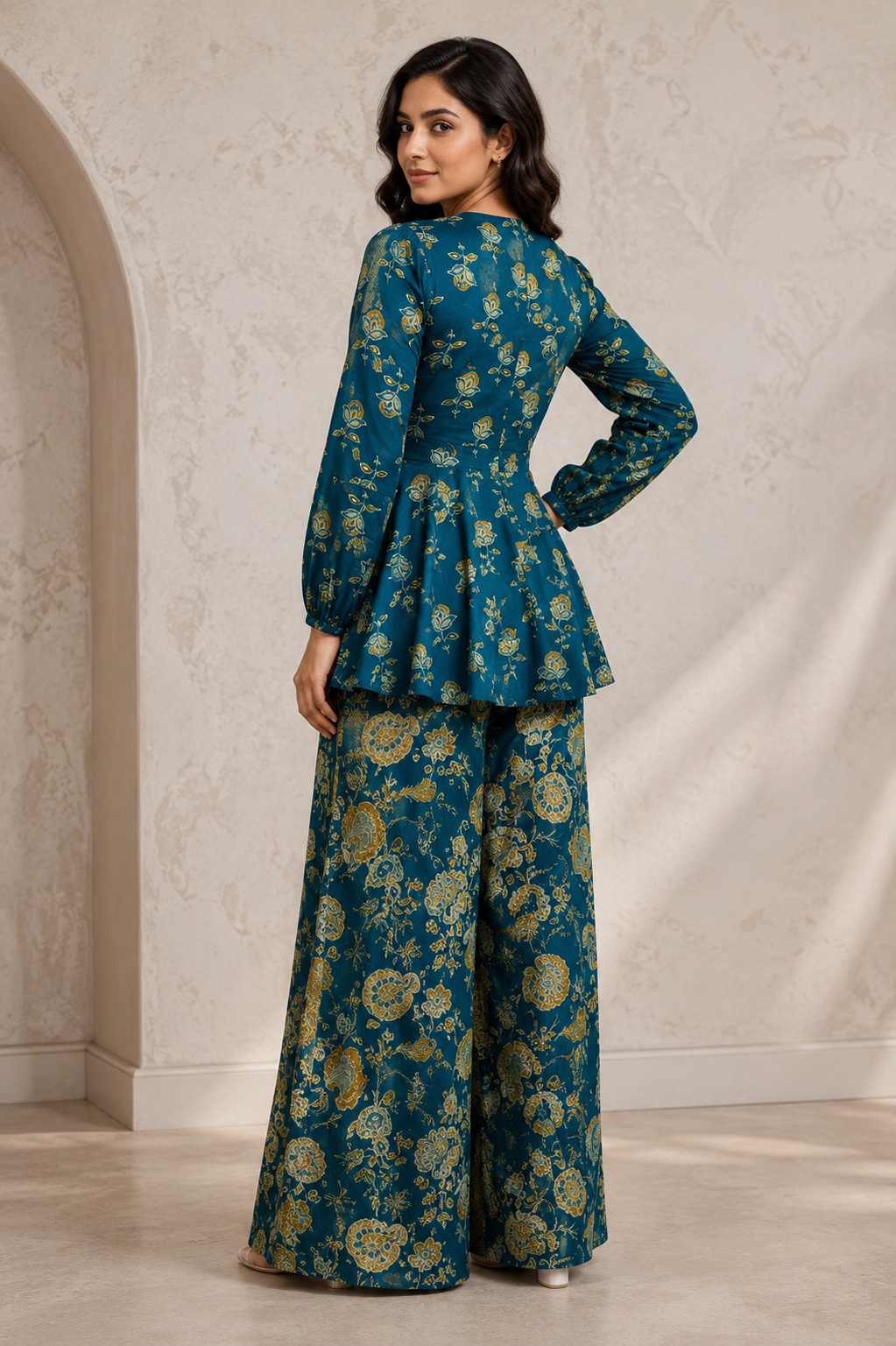 Draksha Teal Blue Printed Premium Cotton Co-ord Set