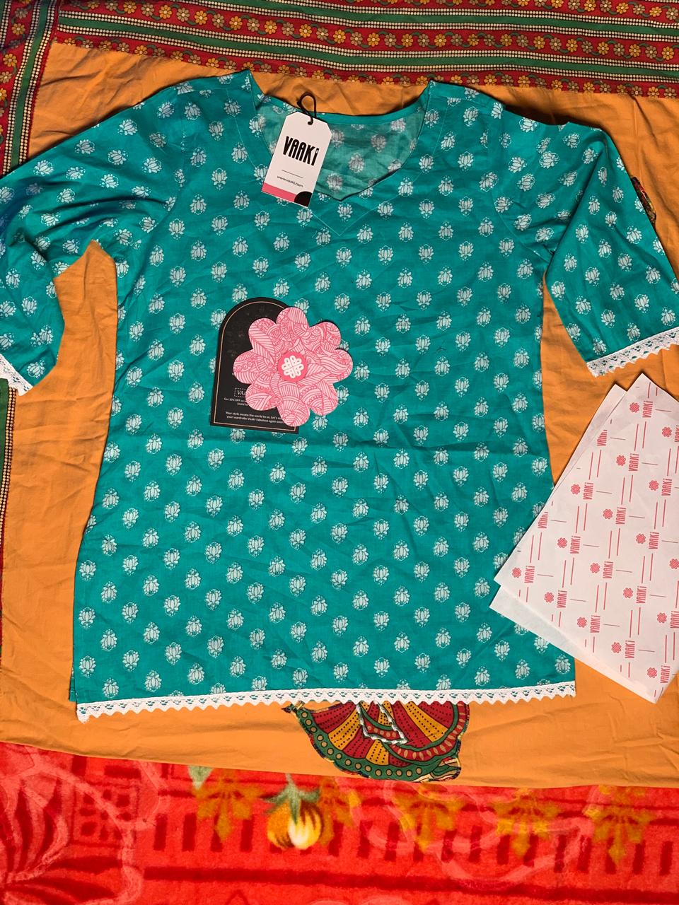 "Mohini Teal Floral Short Straight Kurti"