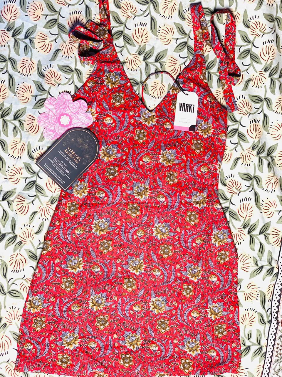 "Mohini Red Halter-Neck Corset Kurti"