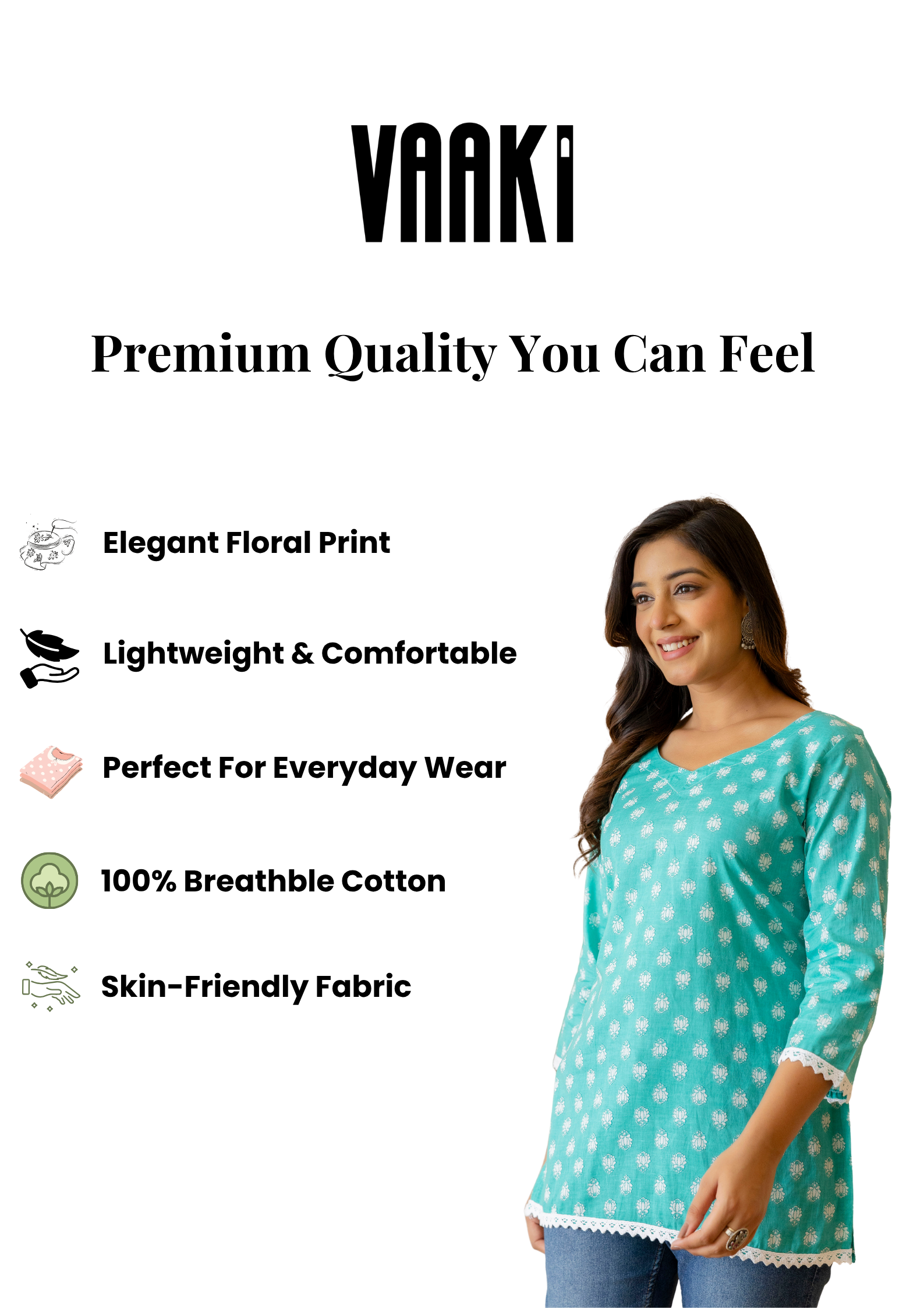 Mohini Teal Floral Short Straight Kurti