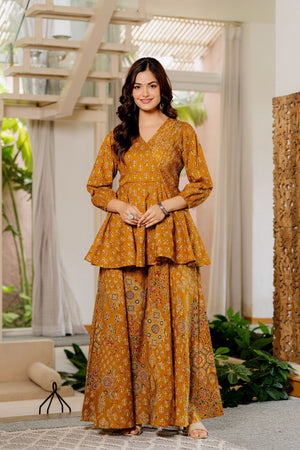 Draksha Mustard Printed Premium Cotton Co-ord Set
