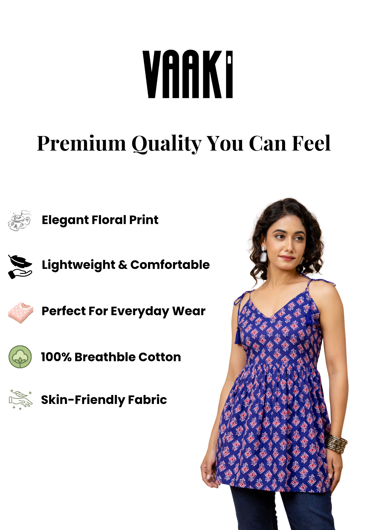 Mohini Blue Printed Tie-Up Strap Tunic