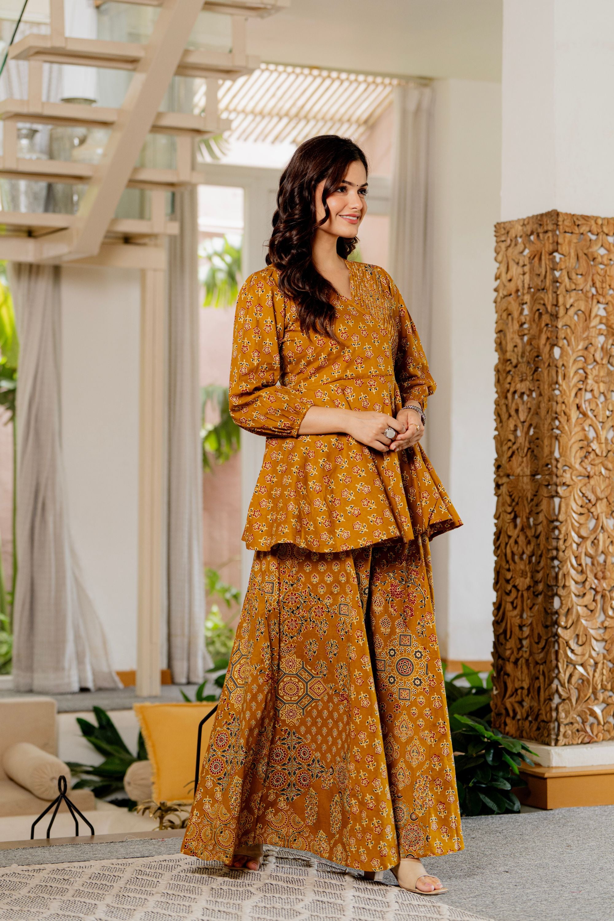 Draksha Mustard Printed Premium Cotton Co-ord Set