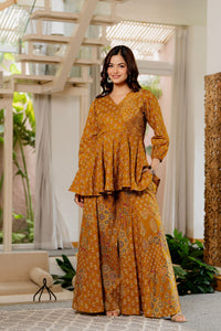 Draksha Mustard Printed Premium Cotton Co-ord Set
