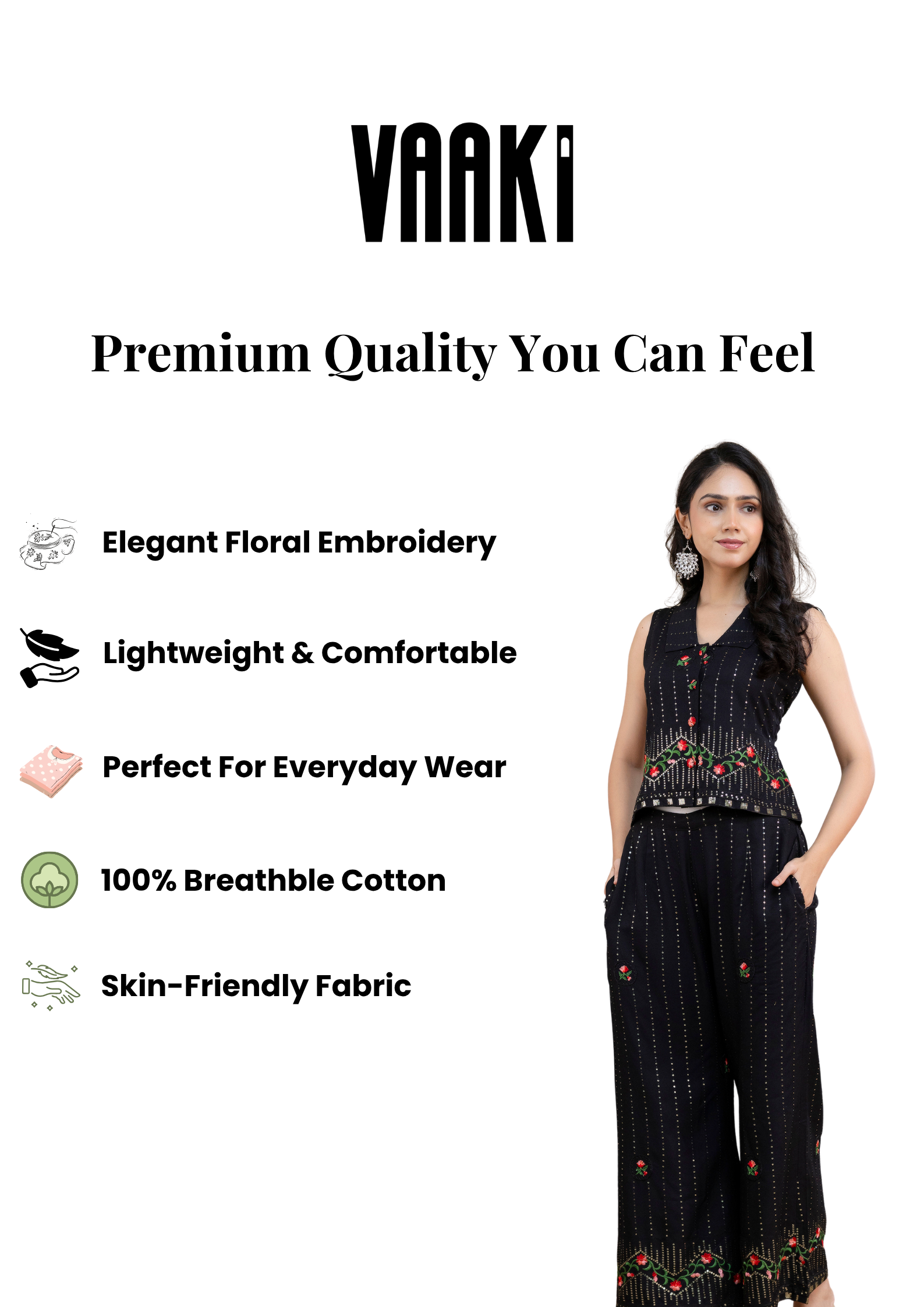 Raag Black Floral Embroidered Co-ord Set