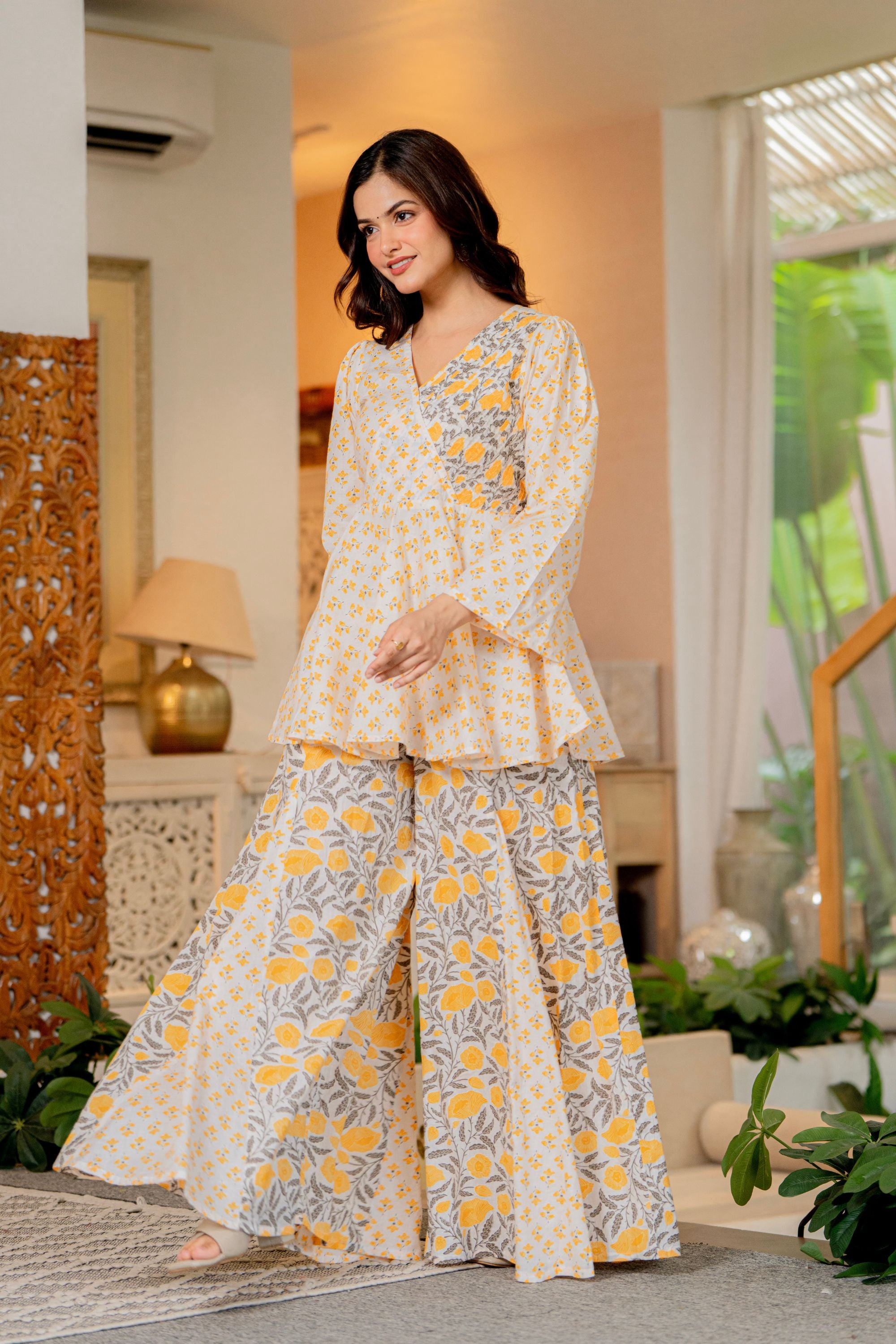 Draksha Yellow Printed Premium Cotton Co-ord Set