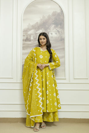 Lemon Zest Cotton Anarkali Suit with Palazzo