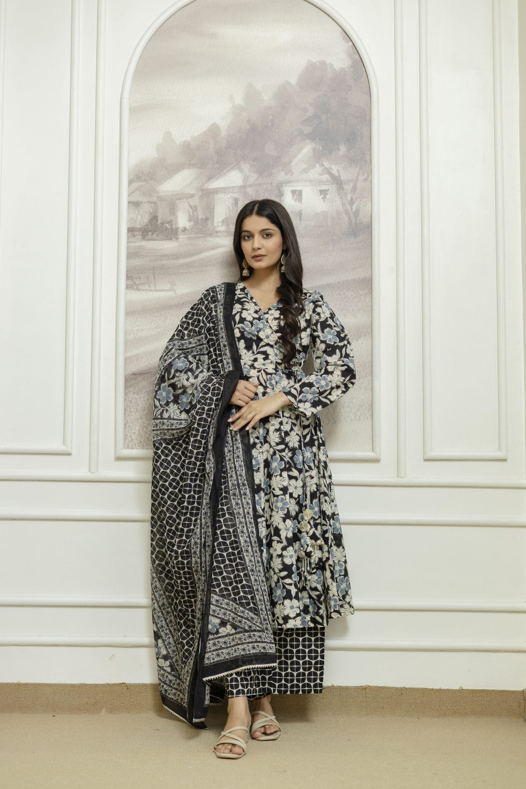 Vibrant Yellow Kurta Set with Geometric Patterns and Matching Dupatta - Vaaki