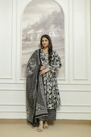 Noir Bloom Floral Cotton Anarkali Set