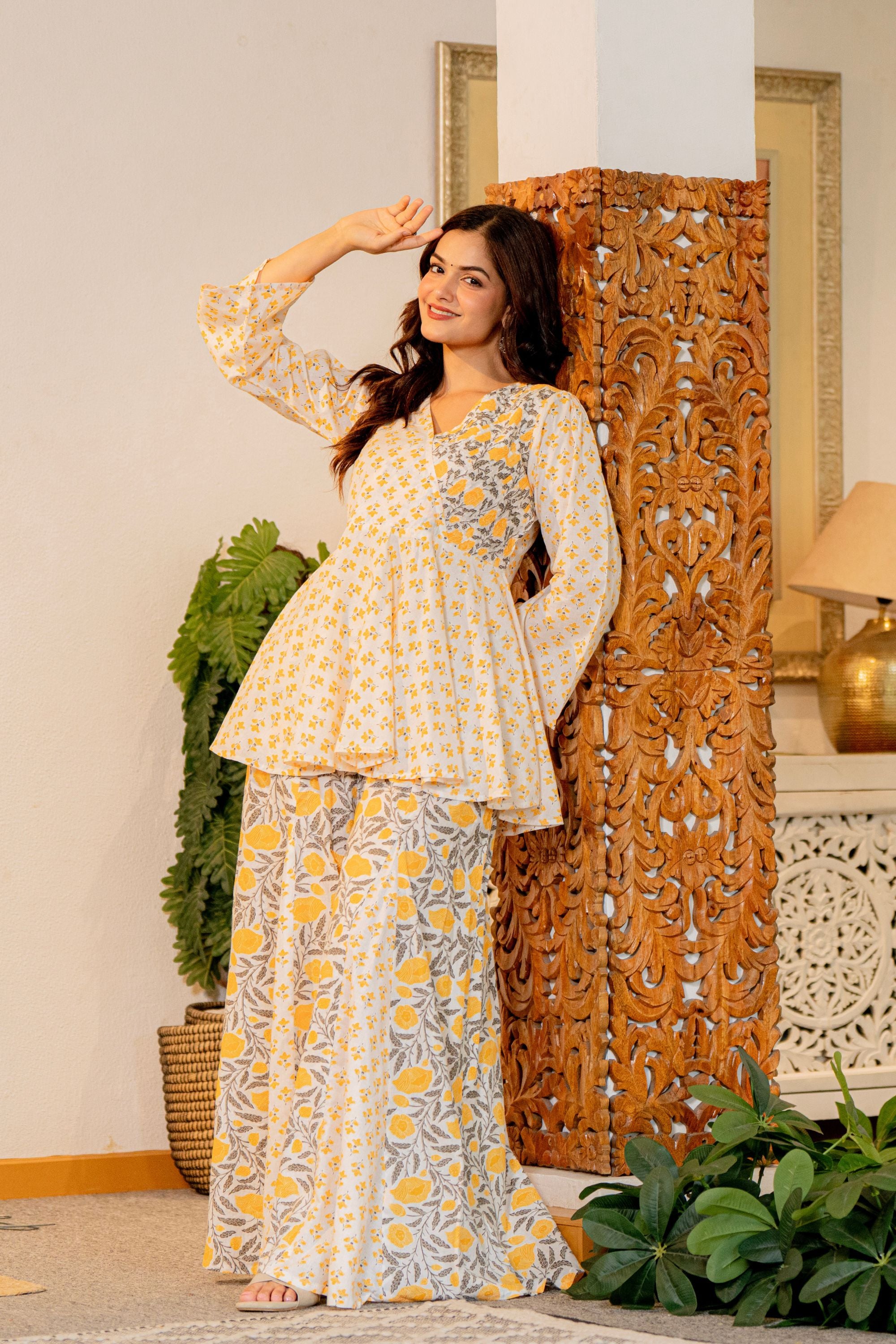 Draksha Yellow Printed Premium Cotton Co-ord Set