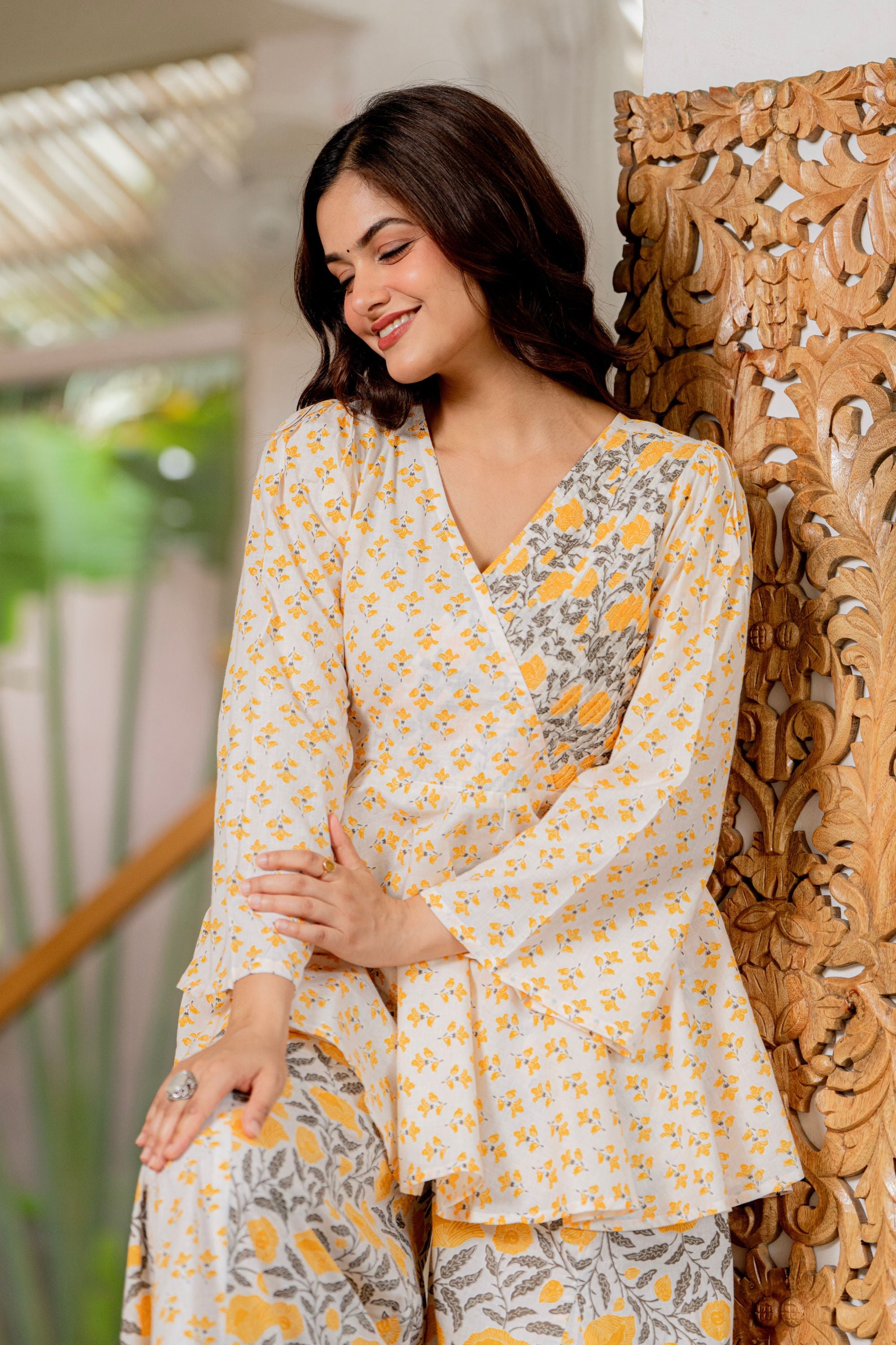 Draksha Yellow Printed Premium Cotton Co-ord Set