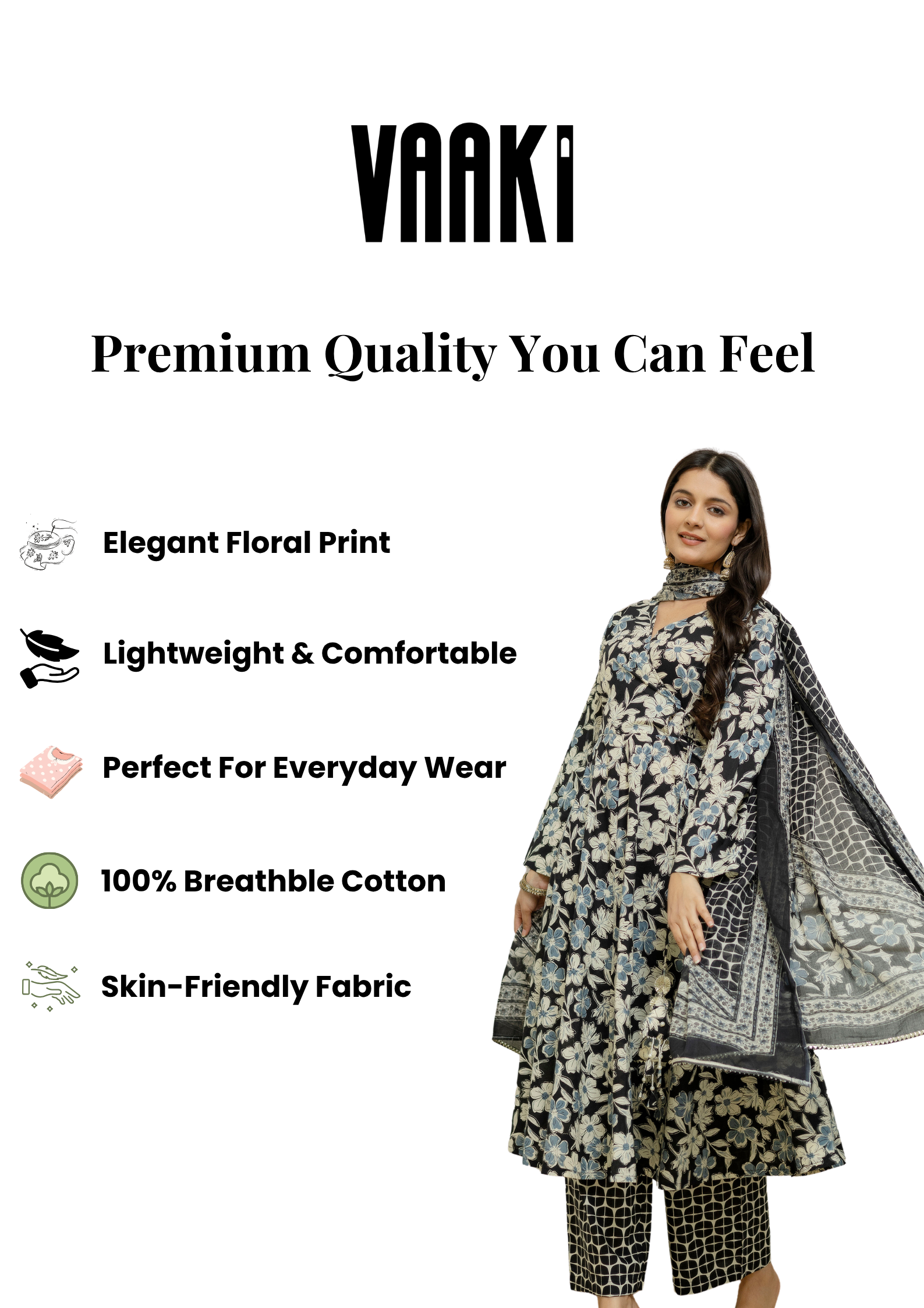 Noir Bloom Floral Cotton Anarkali Set