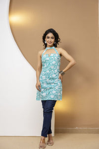 Mohini Turquoise Neck Straps Corset Kurti