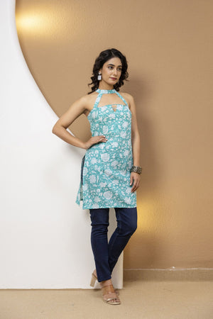 Mohini Turquoise Neck Straps Corset Kurti