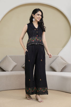 Raag Black Floral Embroidered Co-ord Set