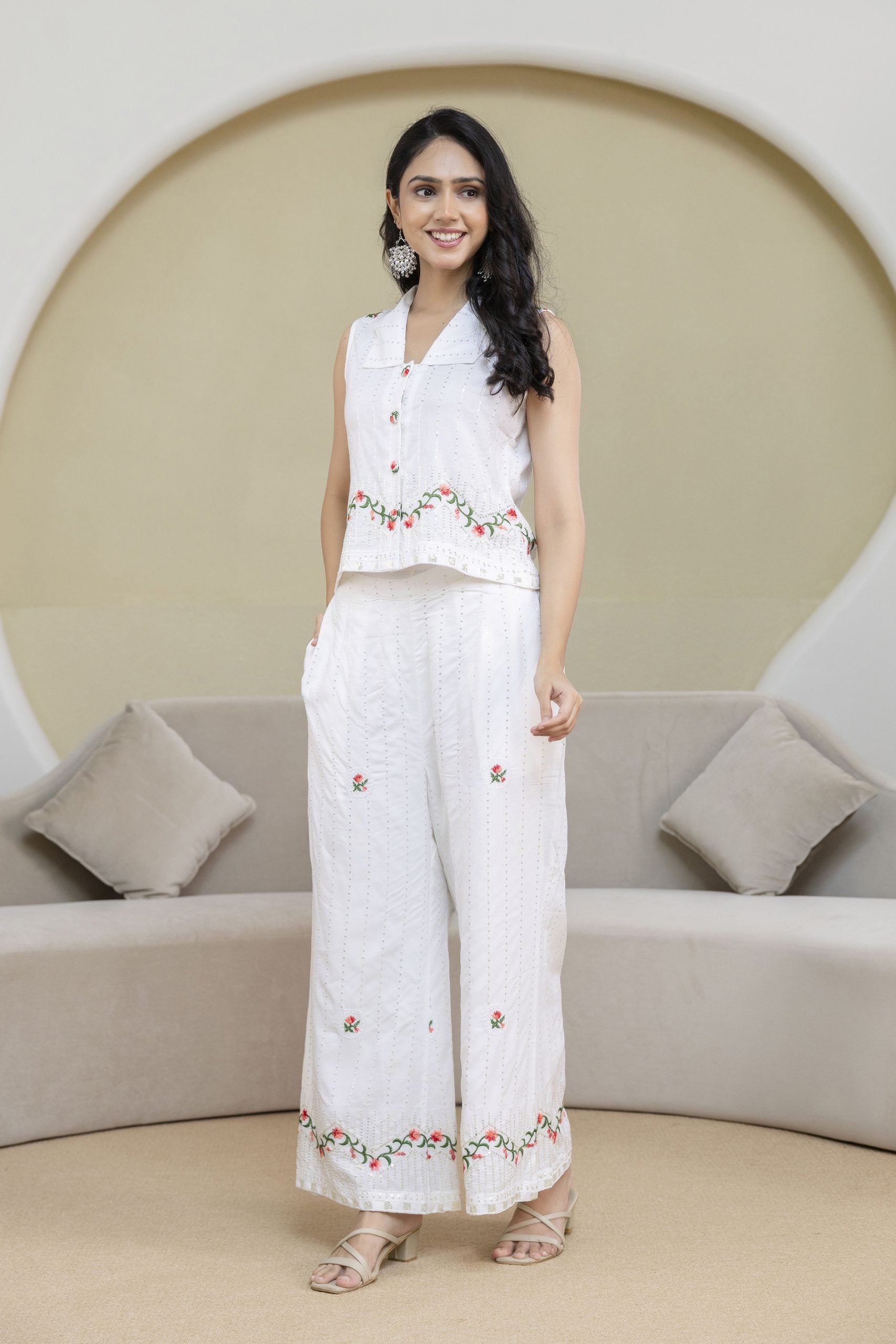 White floral embroidered set by Vaaki