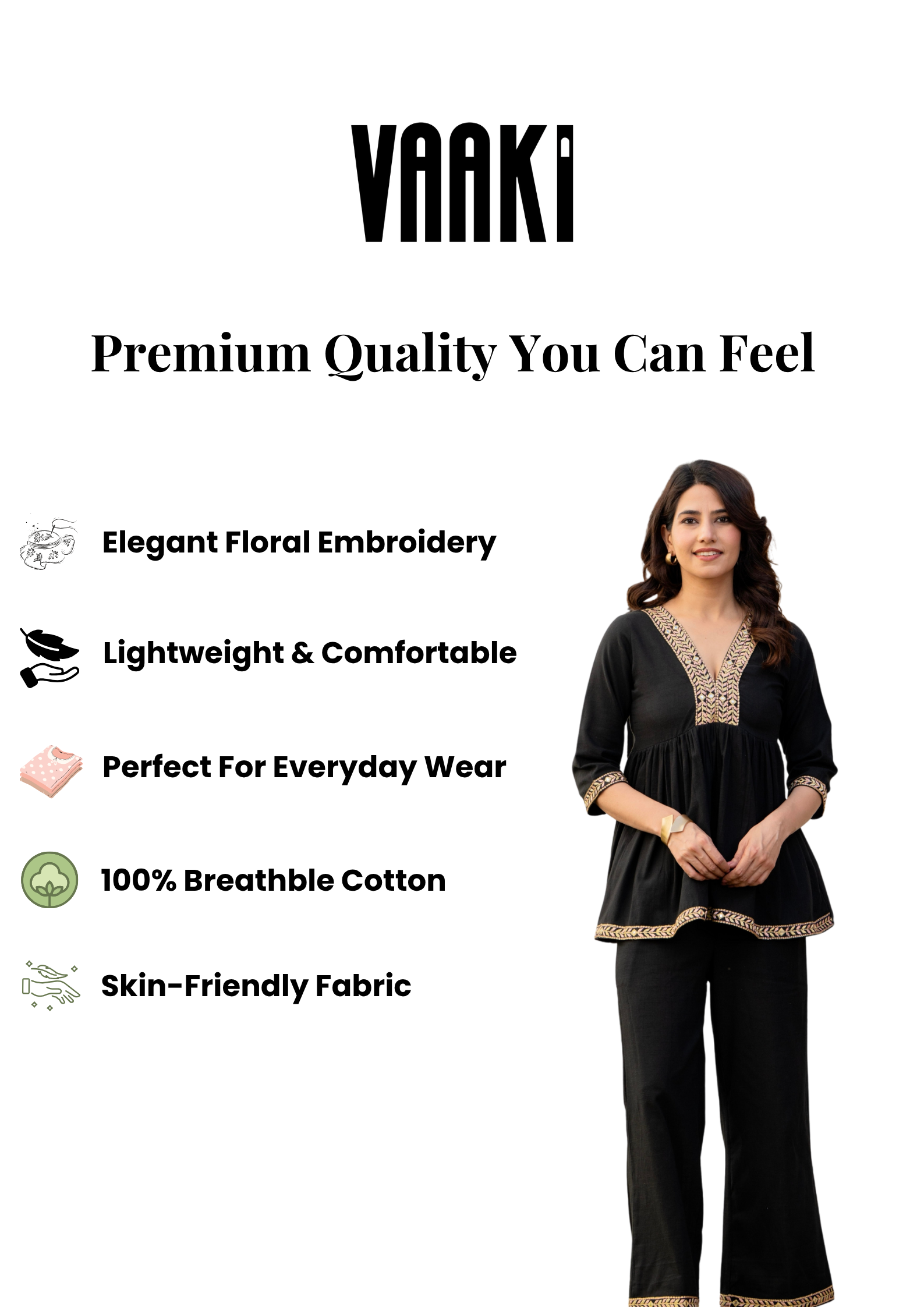 Tamas Black Embroidered Cotton Flex Co-ord Set for Women