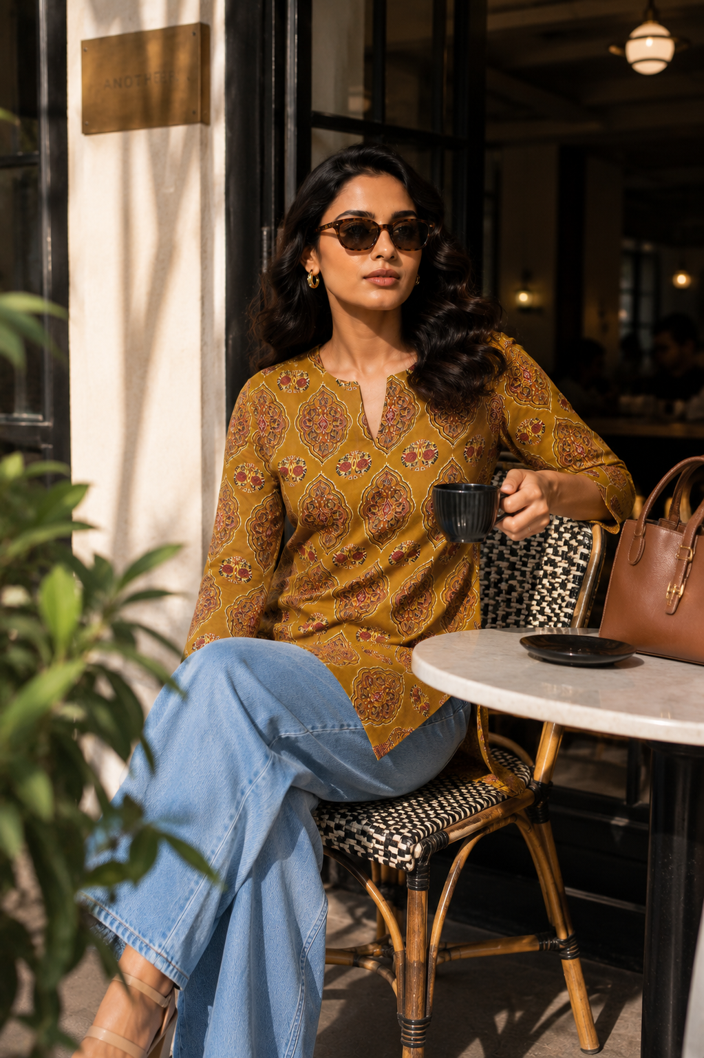 Nitya Women's Mustard Ethnic Printed Cotton Kurti Top | 100% Premium Cotton