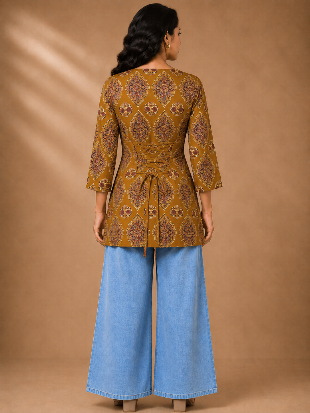 Nitya Women's Mustard Ethnic Printed Cotton Kurti Top | 100% Premium Cotton