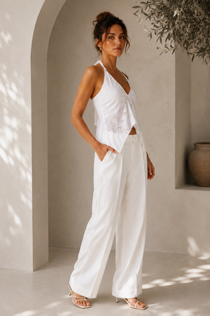 Bubbly White Schiffli Halter Neck Top