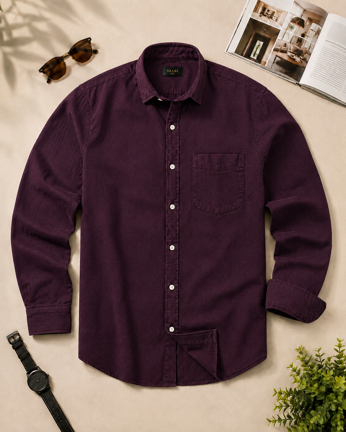 Deep plum purple cotton casual shirt for men, full sleeve, view 4